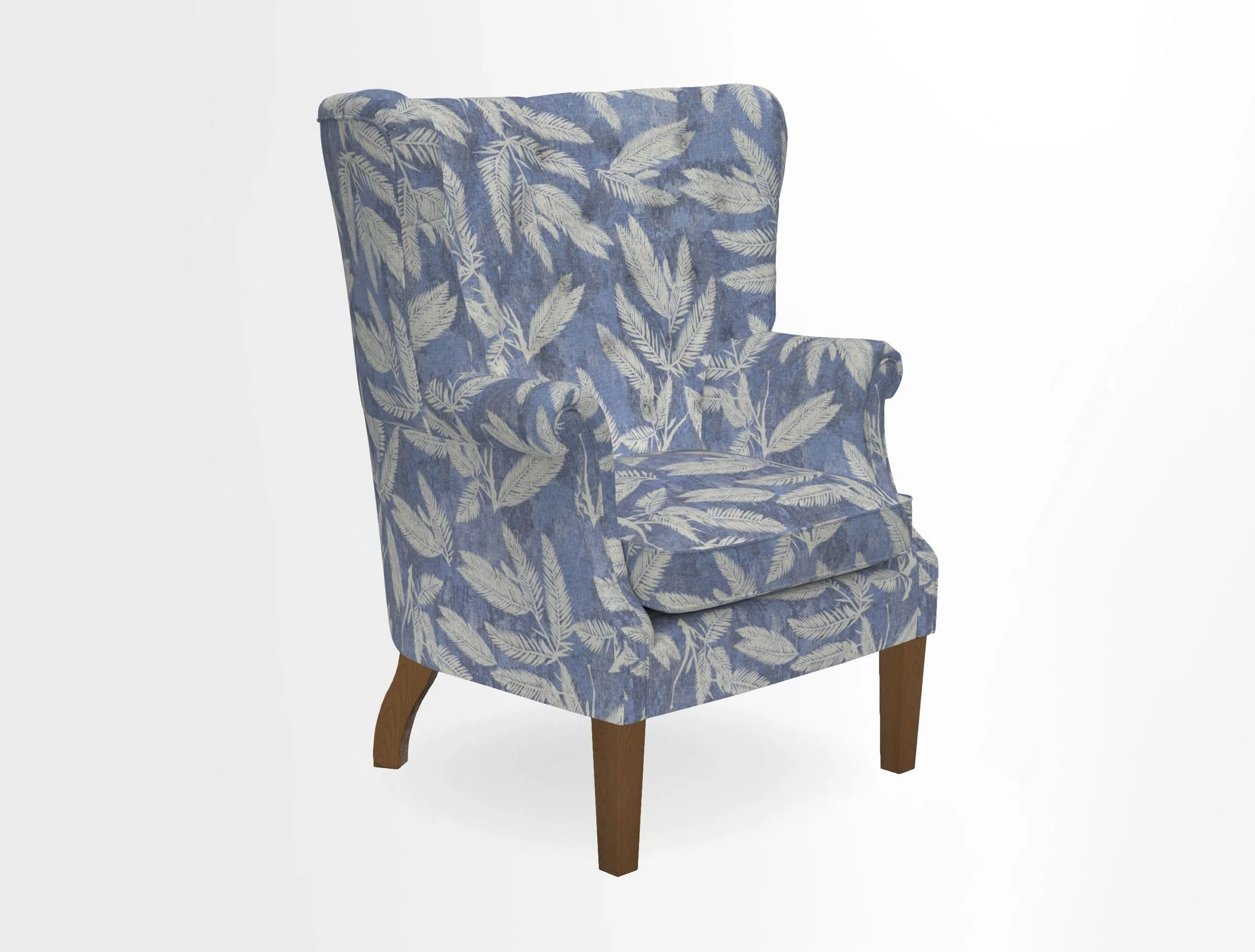 Whitewell Chair in RHS Collection Gertrude Jekyll Lattice Navy with Seat Back and Arms in Mohair Velvet Petrol