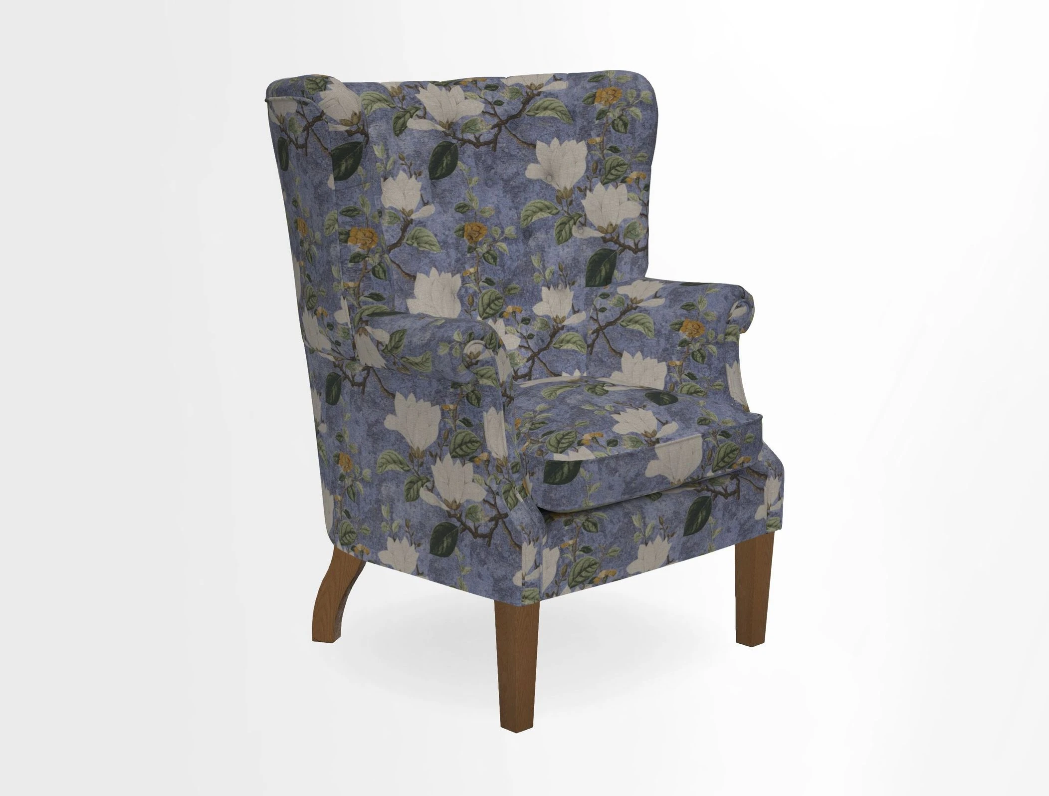 Whitewell Chair in RHS Collection Gertrude Jekyll Lattice Navy with Seat Back and Arms in Mohair Velvet Petrol