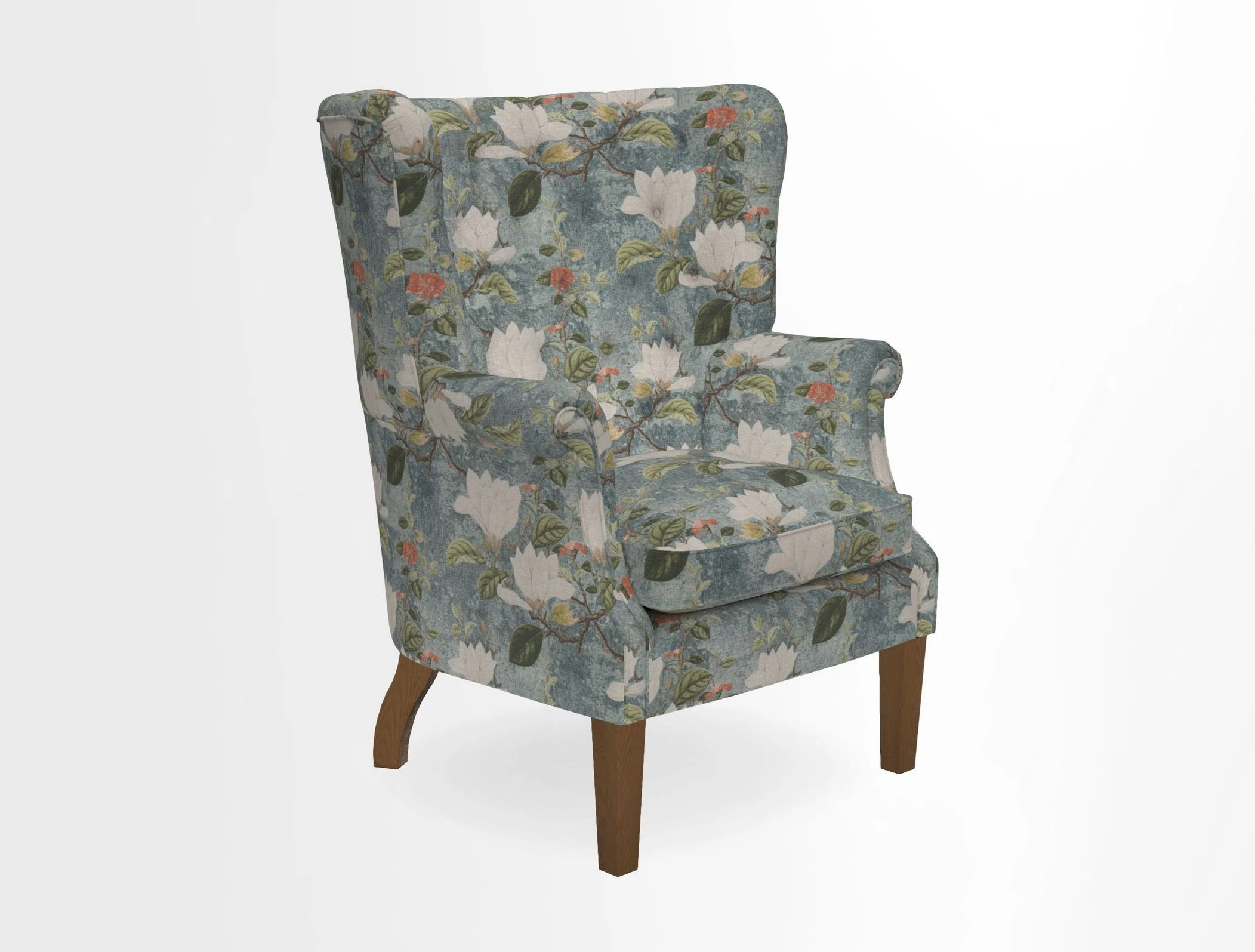 Whitewell Chair in RHS Collection Gertrude Jekyll Lattice Navy with Seat Back and Arms in Mohair Velvet Petrol
