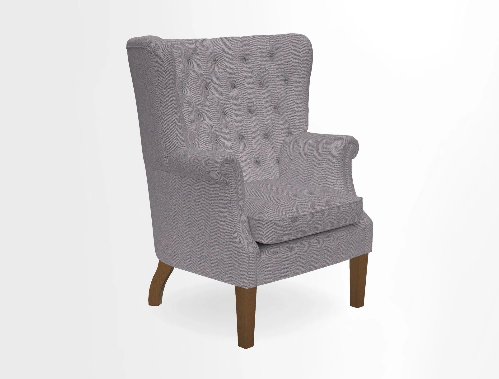 Whitewell Chair in RHS Collection Gertrude Jekyll Lattice Navy with Seat Back and Arms in Mohair Velvet Petrol