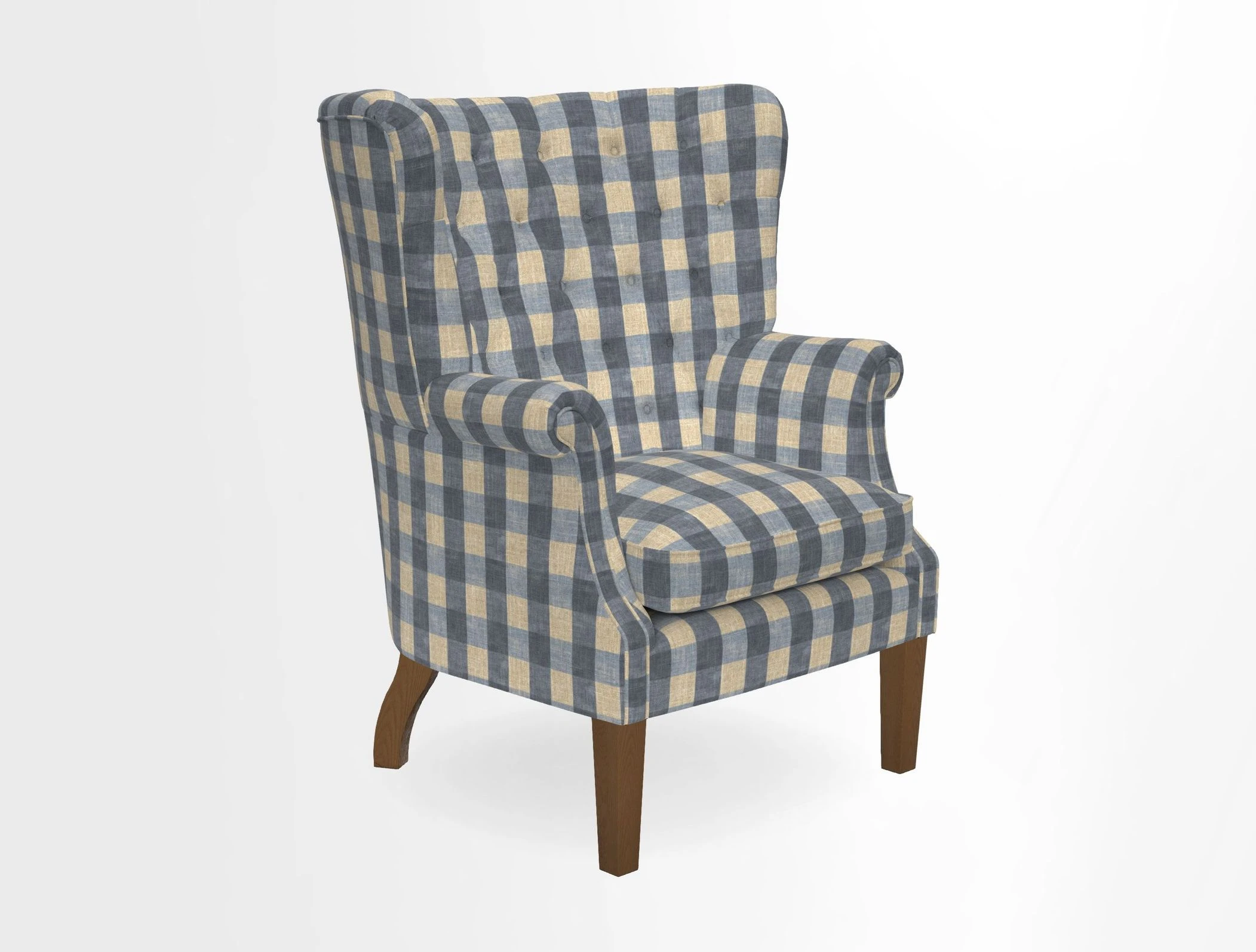 Whitewell Chair in RHS Collection Gertrude Jekyll Lattice Navy with Seat Back and Arms in Mohair Velvet Petrol