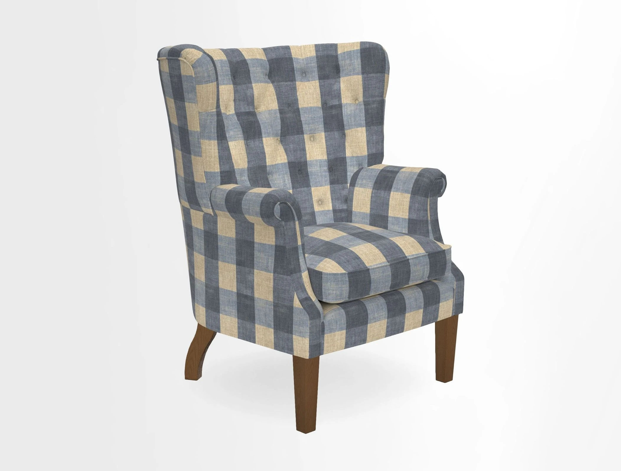 Whitewell Chair in RHS Collection Gertrude Jekyll Lattice Navy with Seat Back and Arms in Mohair Velvet Petrol