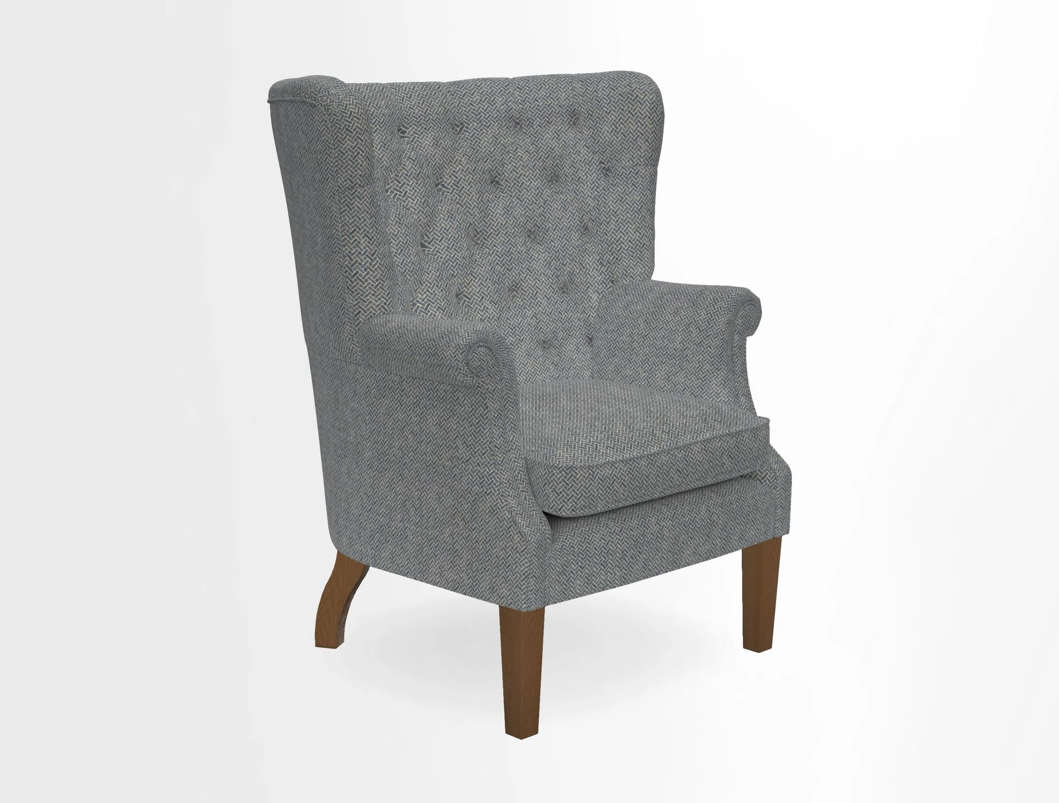 Whitewell Chair in RHS Collection Gertrude Jekyll Lattice Navy with Seat Back and Arms in Mohair Velvet Petrol