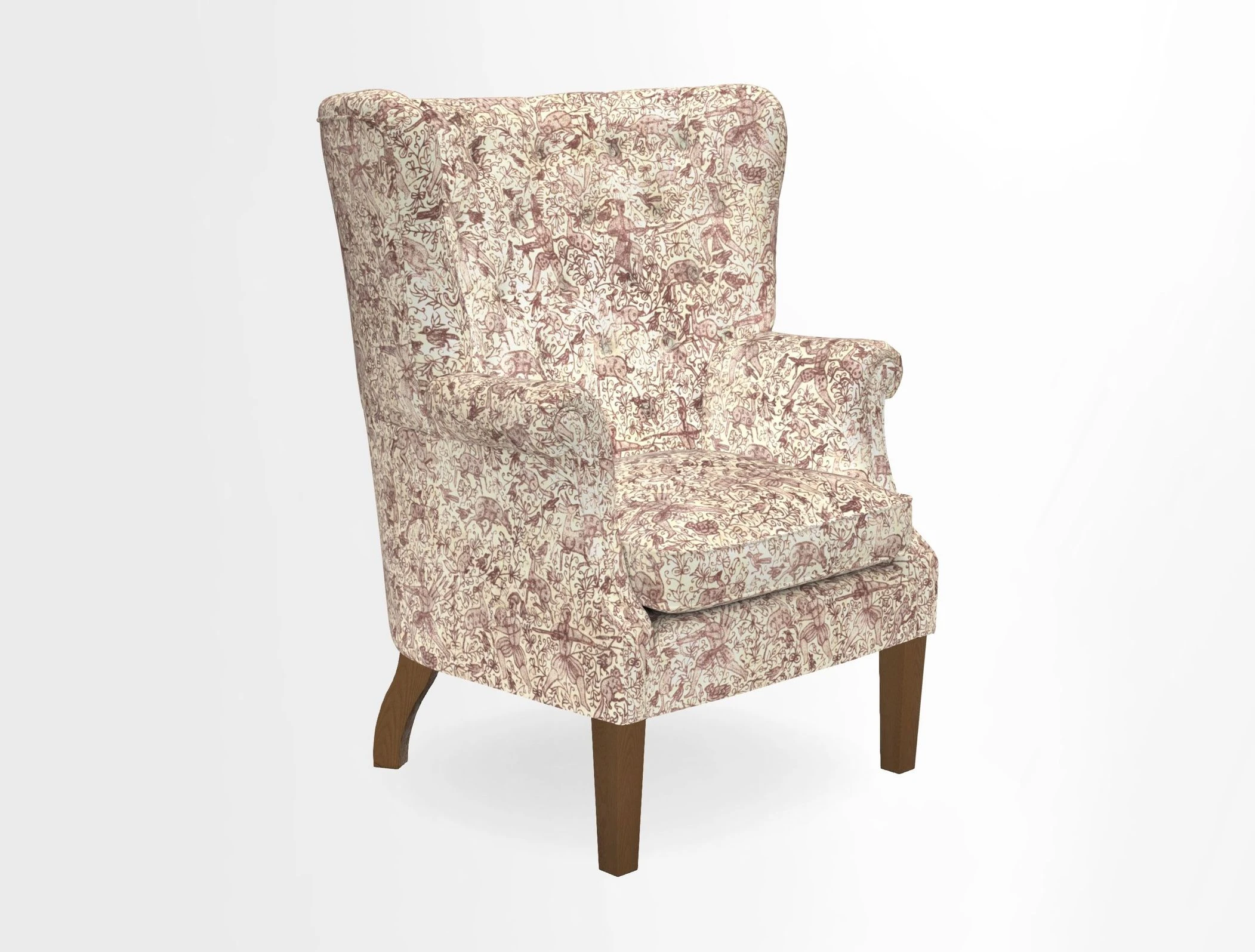 Whitewell Chair in RHS Collection Gertrude Jekyll Lattice Navy with Seat Back and Arms in Mohair Velvet Petrol