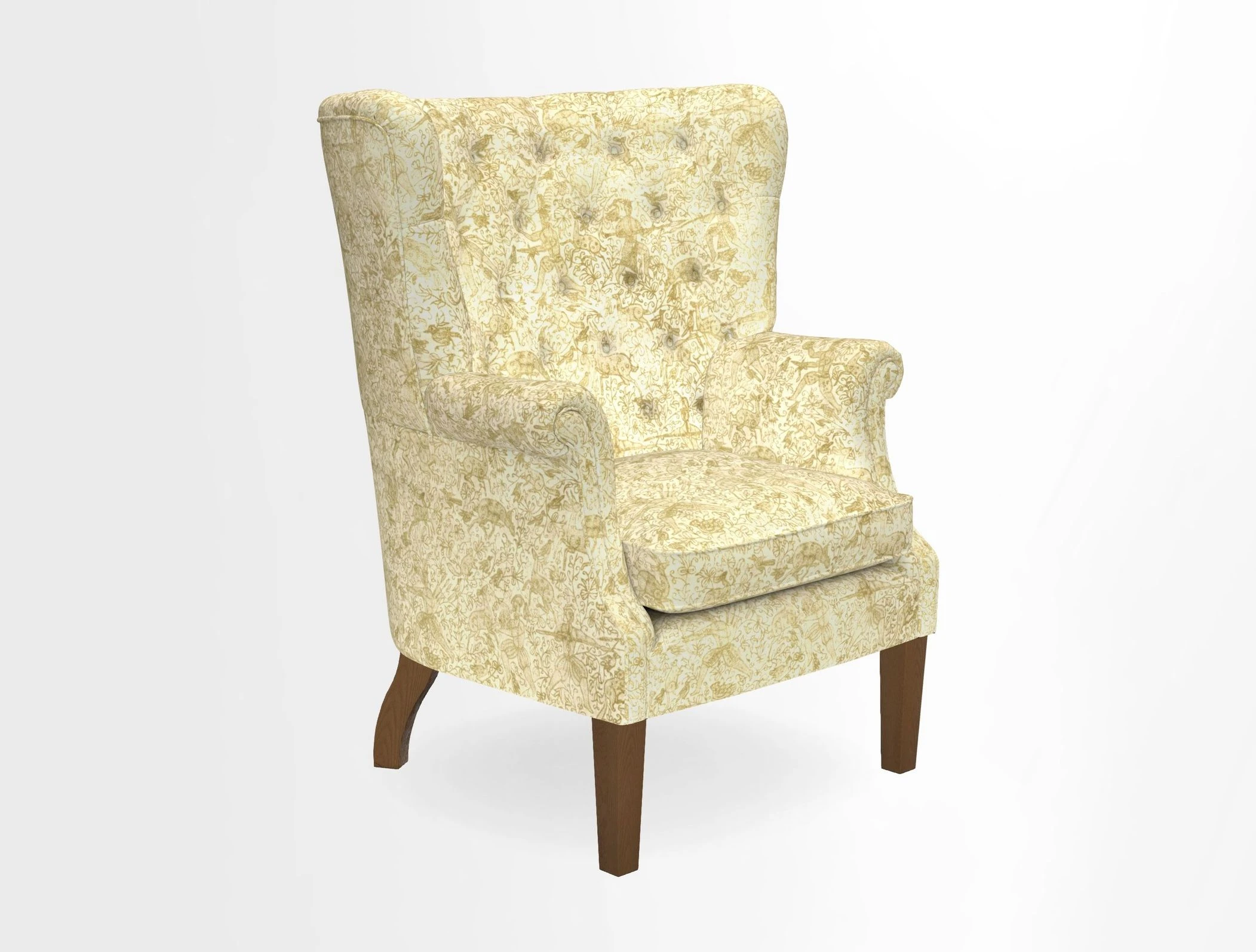 Whitewell Chair in RHS Collection Gertrude Jekyll Lattice Navy with Seat Back and Arms in Mohair Velvet Petrol