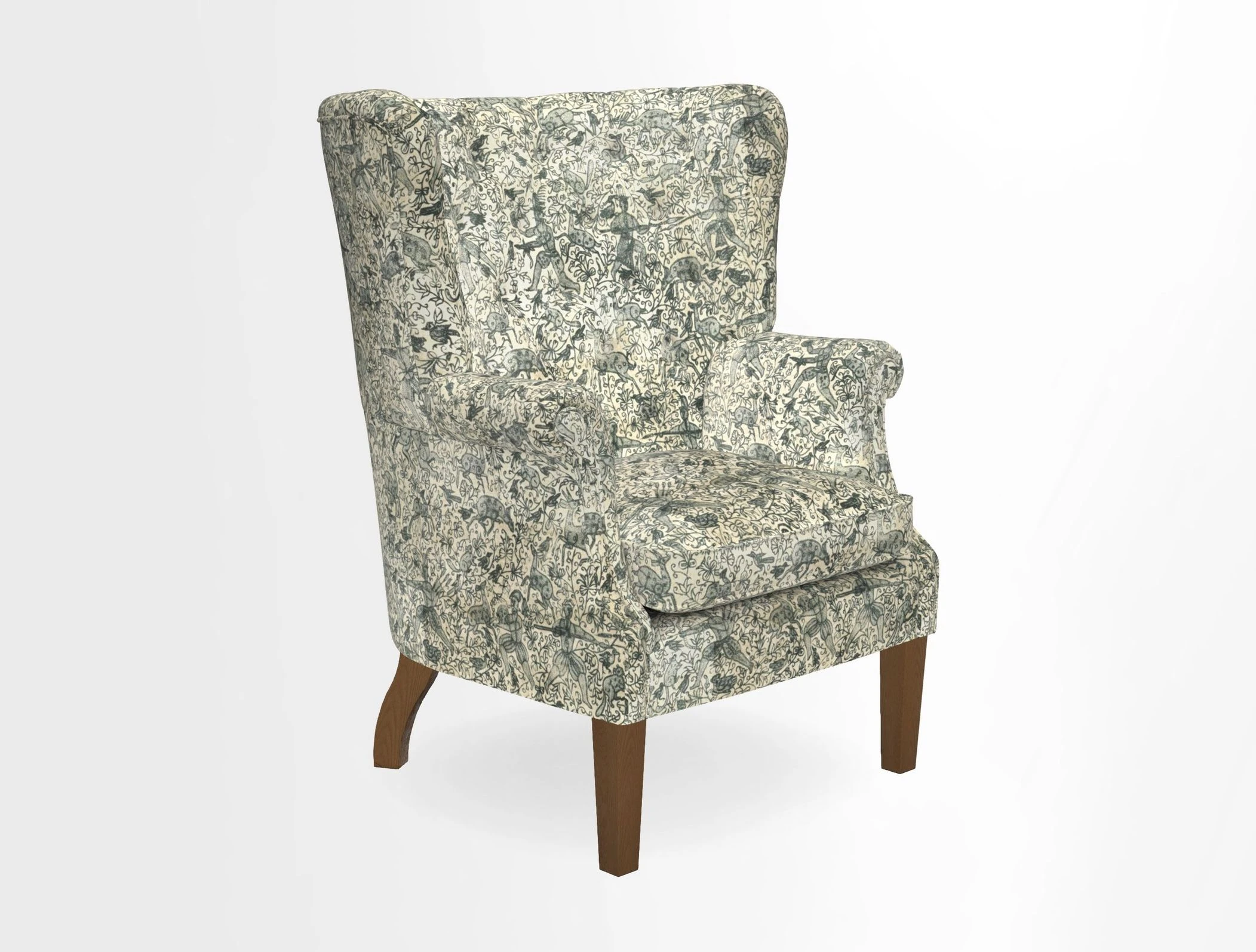 Whitewell Chair in RHS Collection Gertrude Jekyll Lattice Navy with Seat Back and Arms in Mohair Velvet Petrol