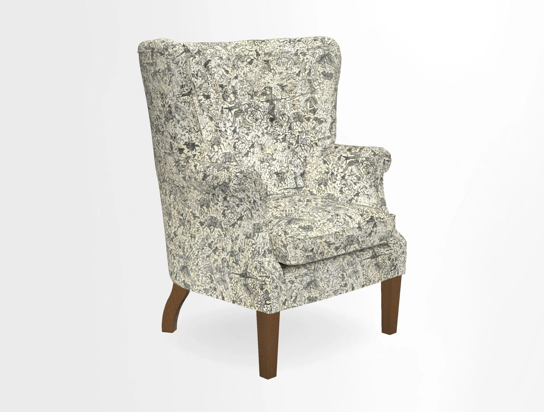 Whitewell Chair in RHS Collection Gertrude Jekyll Lattice Navy with Seat Back and Arms in Mohair Velvet Petrol