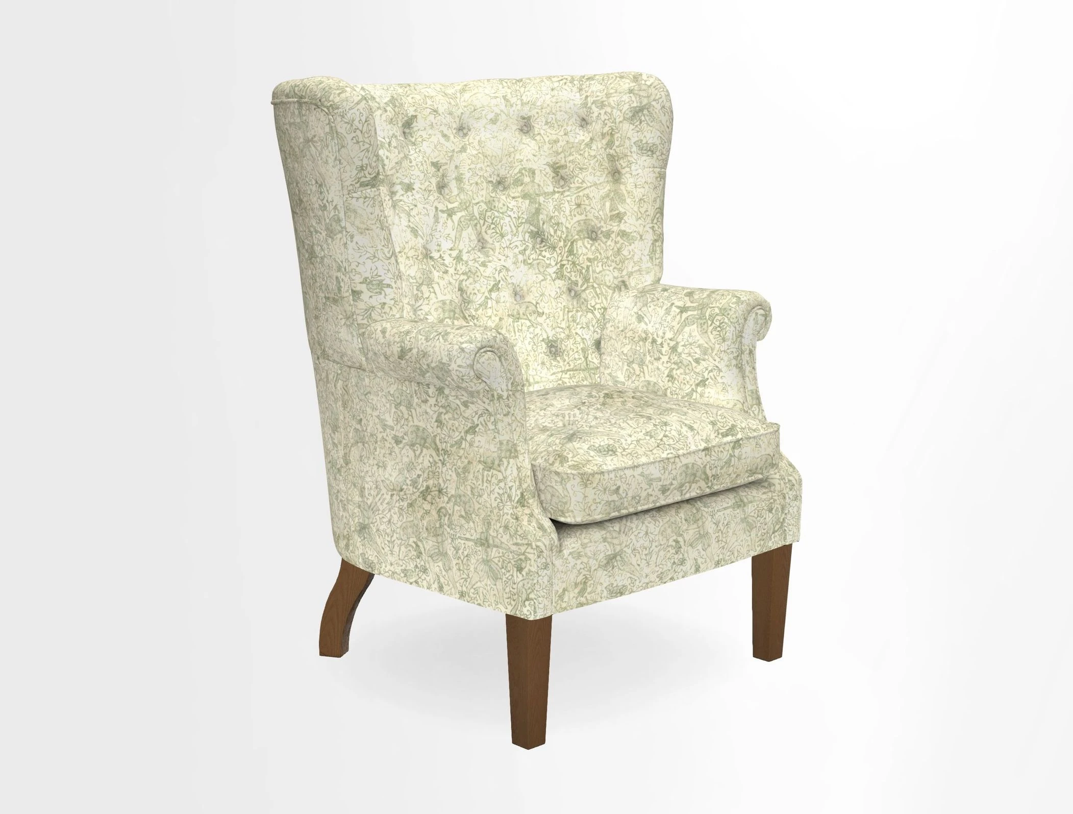 Whitewell Chair in RHS Collection Gertrude Jekyll Lattice Navy with Seat Back and Arms in Mohair Velvet Petrol
