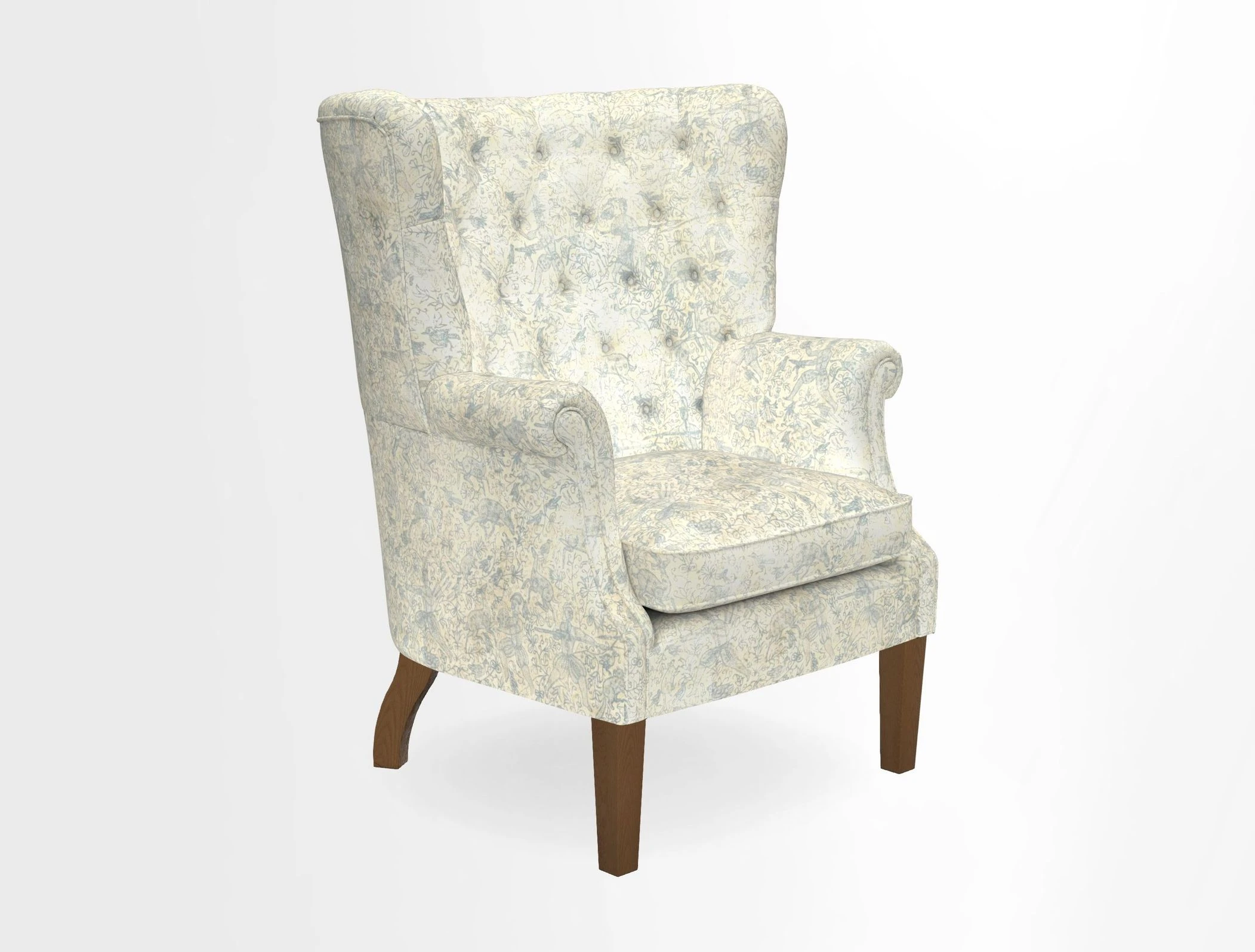 Whitewell Chair in RHS Collection Gertrude Jekyll Lattice Navy with Seat Back and Arms in Mohair Velvet Petrol