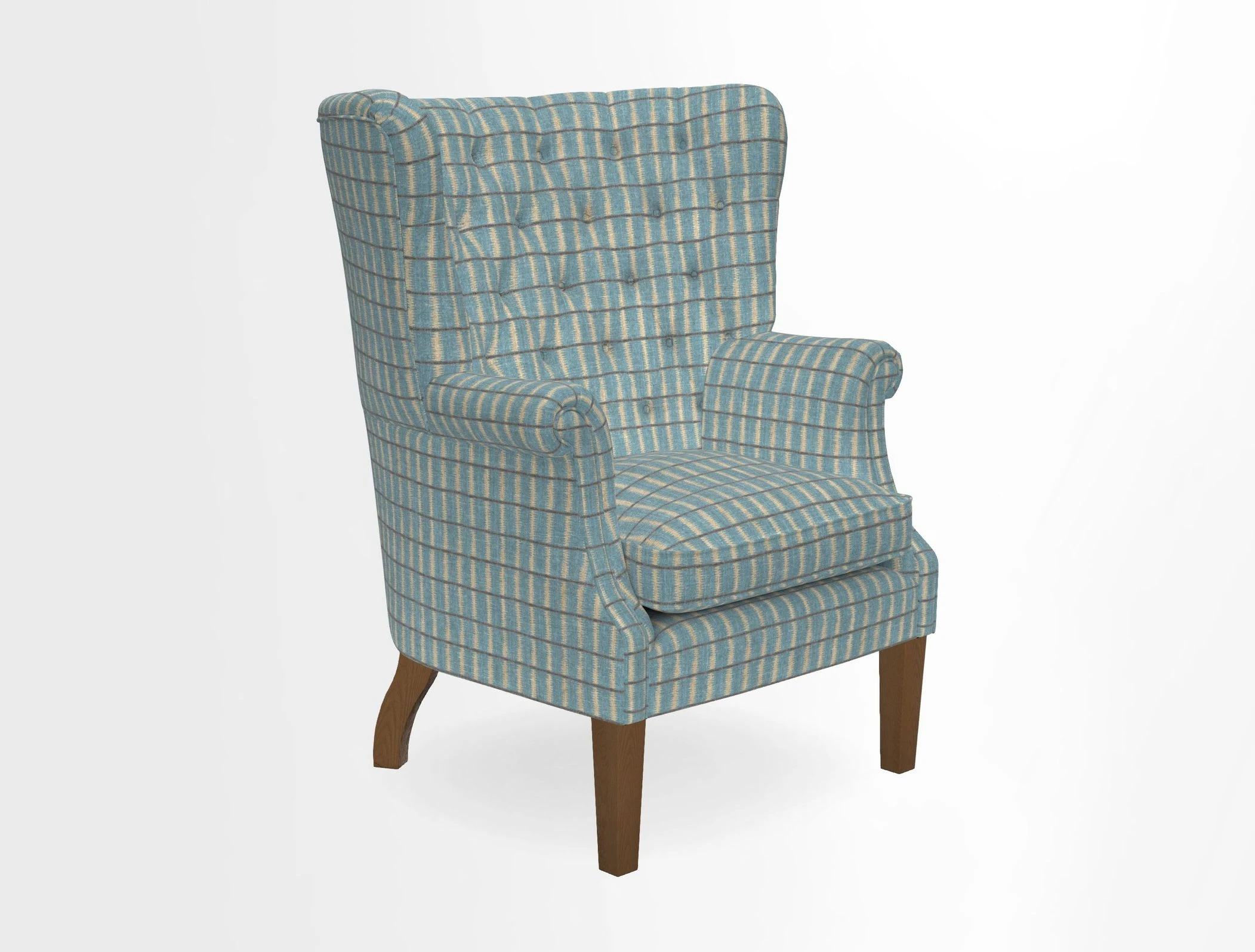 Whitewell Chair in RHS Collection Gertrude Jekyll Lattice Navy with Seat Back and Arms in Mohair Velvet Petrol