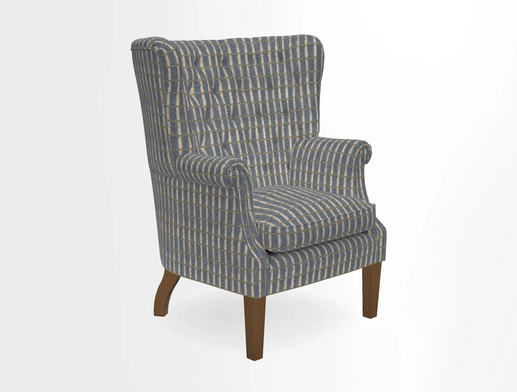 Whitewell Chair in RHS Collection Gertrude Jekyll Lattice Navy with Seat Back and Arms in Mohair Velvet Petrol