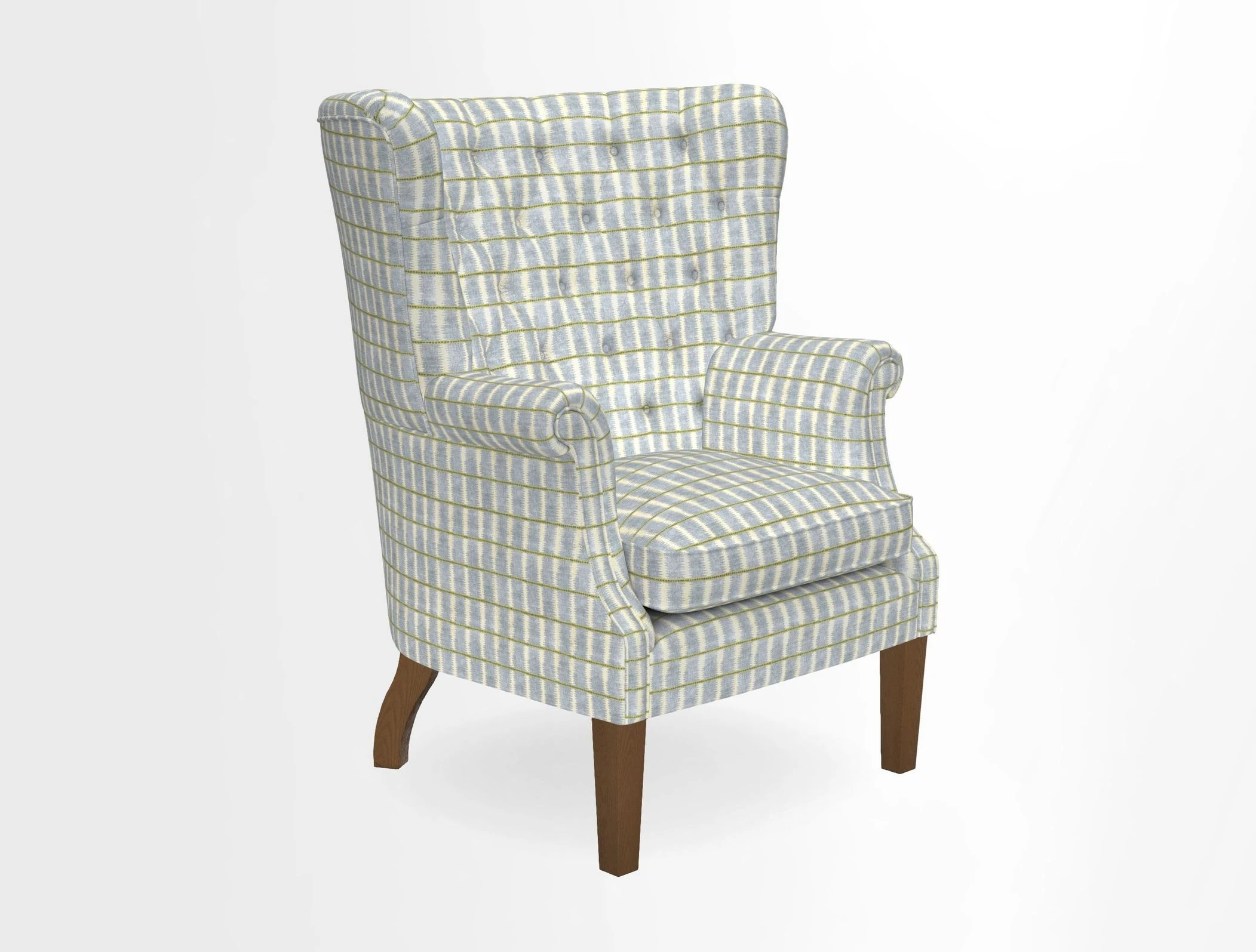 Whitewell Chair in RHS Collection Gertrude Jekyll Lattice Navy with Seat Back and Arms in Mohair Velvet Petrol
