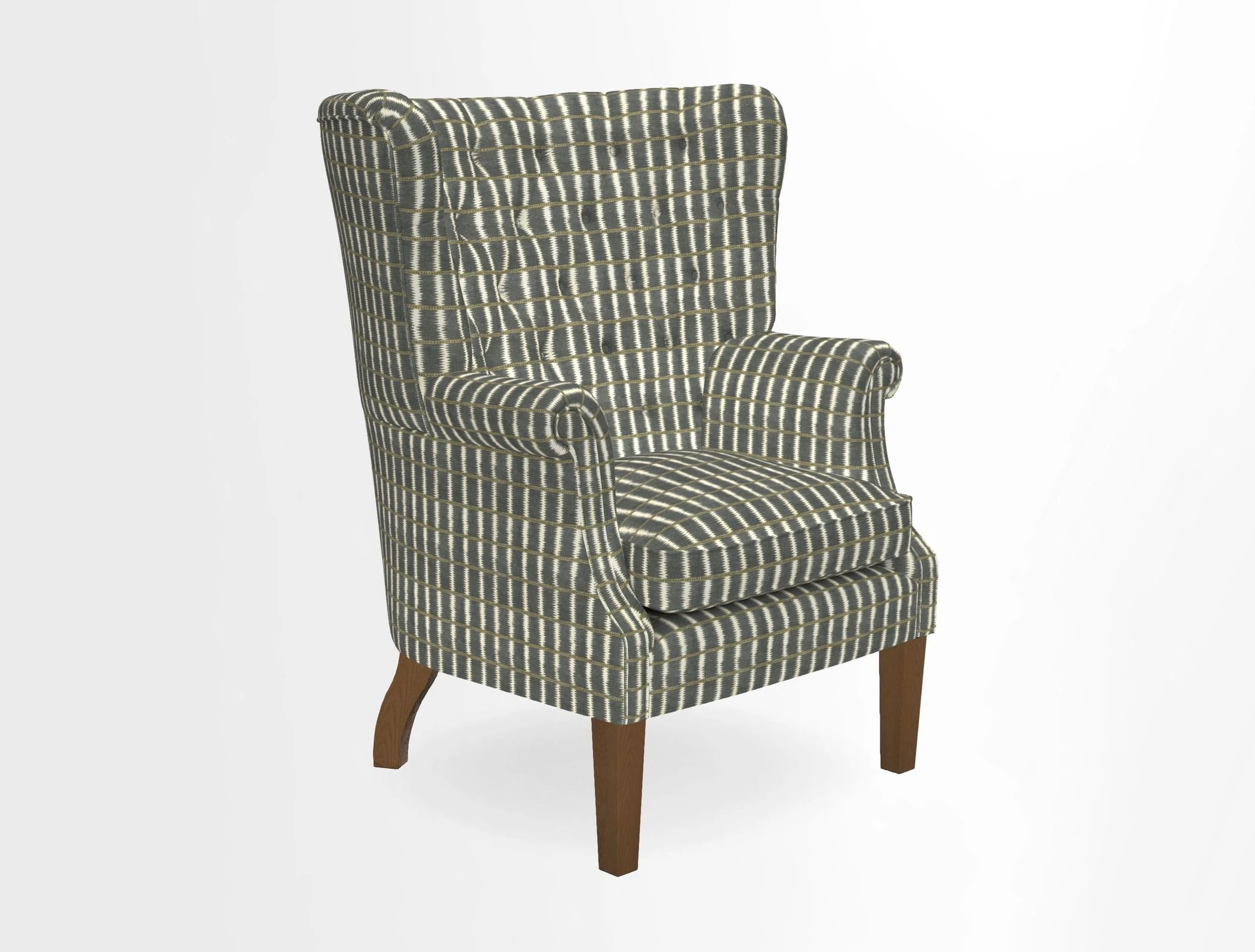 Whitewell Chair in RHS Collection Gertrude Jekyll Lattice Navy with Seat Back and Arms in Mohair Velvet Petrol