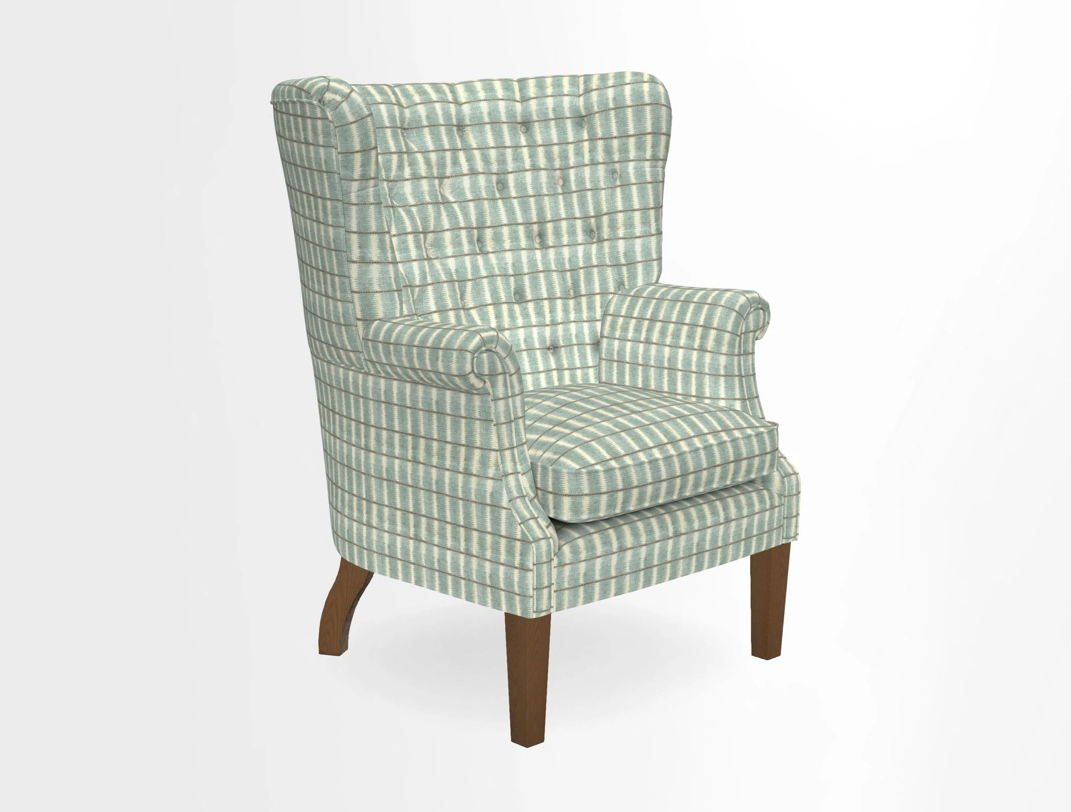 Whitewell Chair in RHS Collection Gertrude Jekyll Lattice Navy with Seat Back and Arms in Mohair Velvet Petrol
