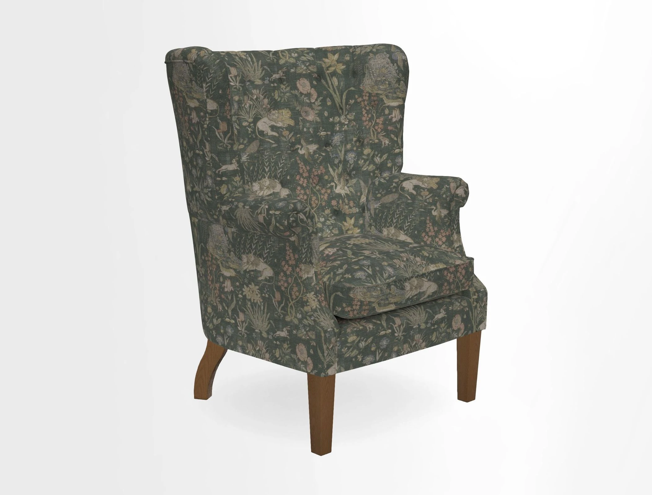 Whitewell Chair in RHS Collection Gertrude Jekyll Lattice Navy with Seat Back and Arms in Mohair Velvet Petrol