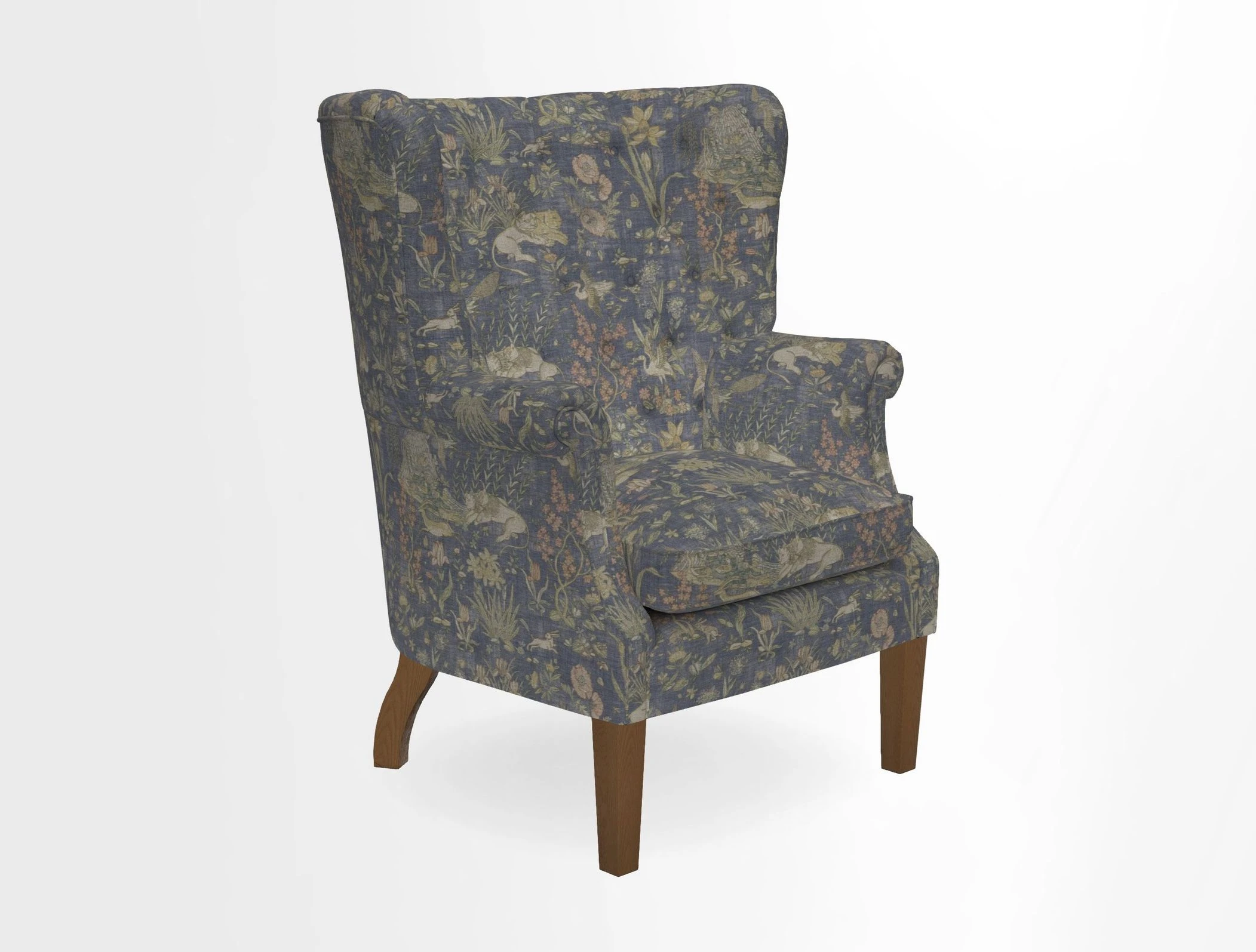 Whitewell Chair in RHS Collection Gertrude Jekyll Lattice Navy with Seat Back and Arms in Mohair Velvet Petrol