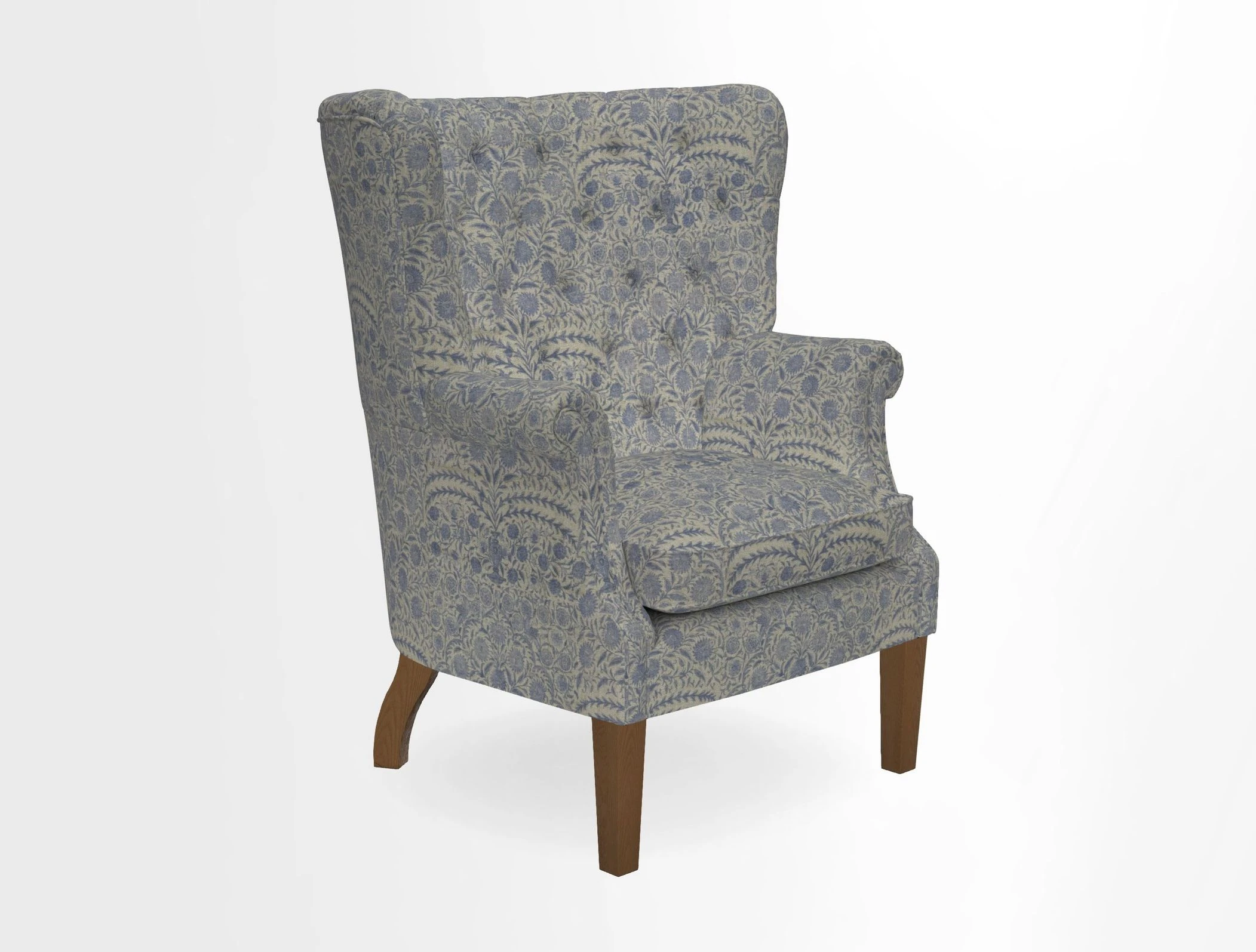 Whitewell Chair in RHS Collection Gertrude Jekyll Lattice Navy with Seat Back and Arms in Mohair Velvet Petrol