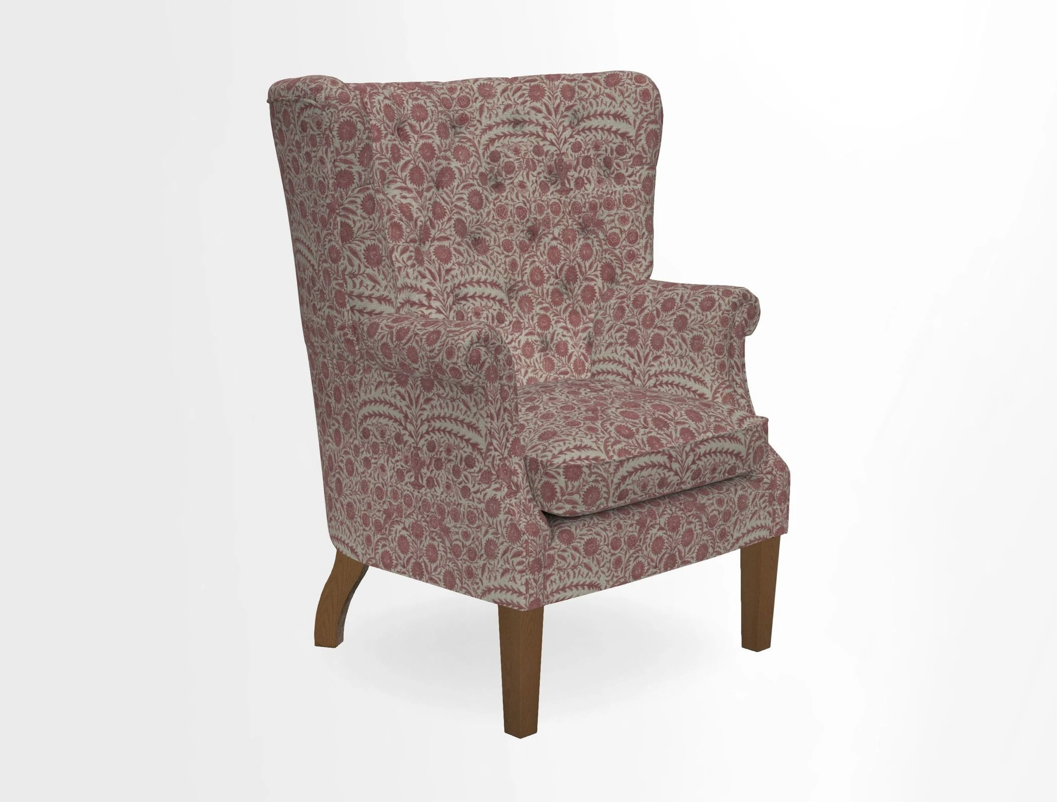 Whitewell Chair in RHS Collection Gertrude Jekyll Lattice Navy with Seat Back and Arms in Mohair Velvet Petrol