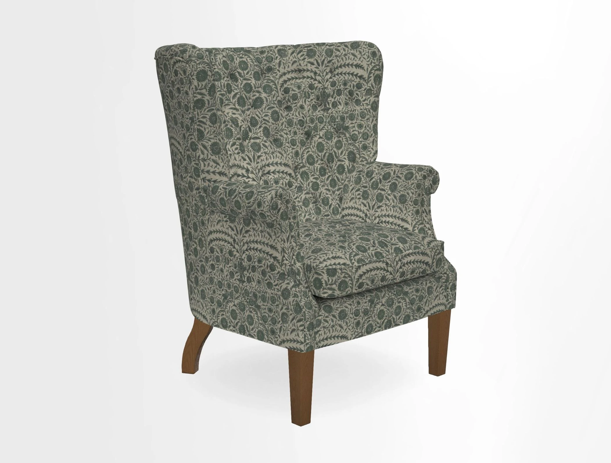 Whitewell Chair in RHS Collection Gertrude Jekyll Lattice Navy with Seat Back and Arms in Mohair Velvet Petrol