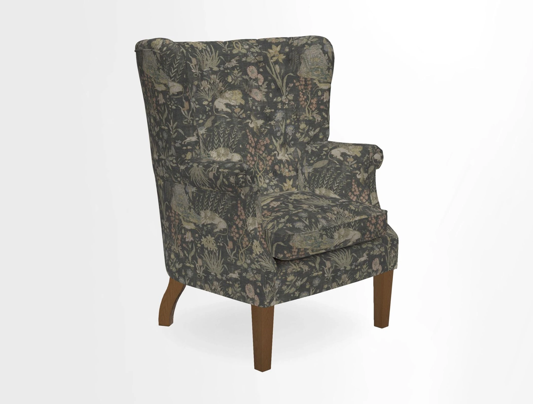 Whitewell Chair in RHS Collection Gertrude Jekyll Lattice Navy with Seat Back and Arms in Mohair Velvet Petrol