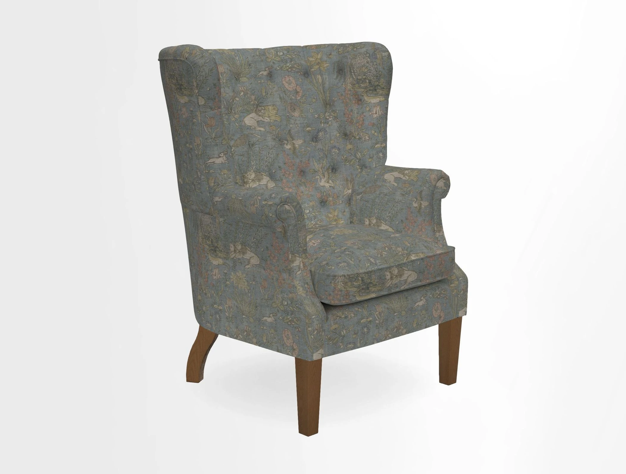 Whitewell Chair in RHS Collection Gertrude Jekyll Lattice Navy with Seat Back and Arms in Mohair Velvet Petrol