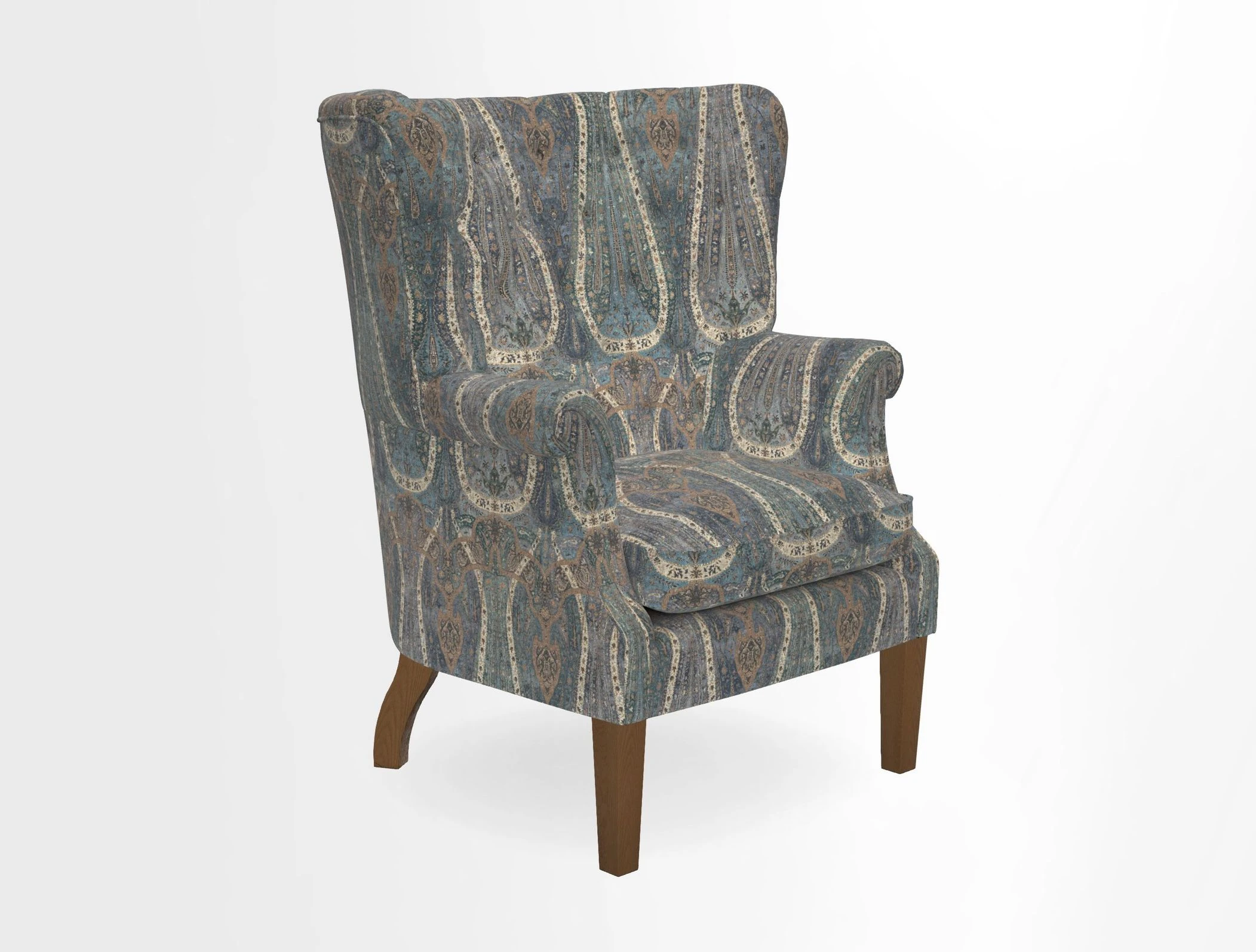 Whitewell Chair in RHS Collection Gertrude Jekyll Lattice Navy with Seat Back and Arms in Mohair Velvet Petrol