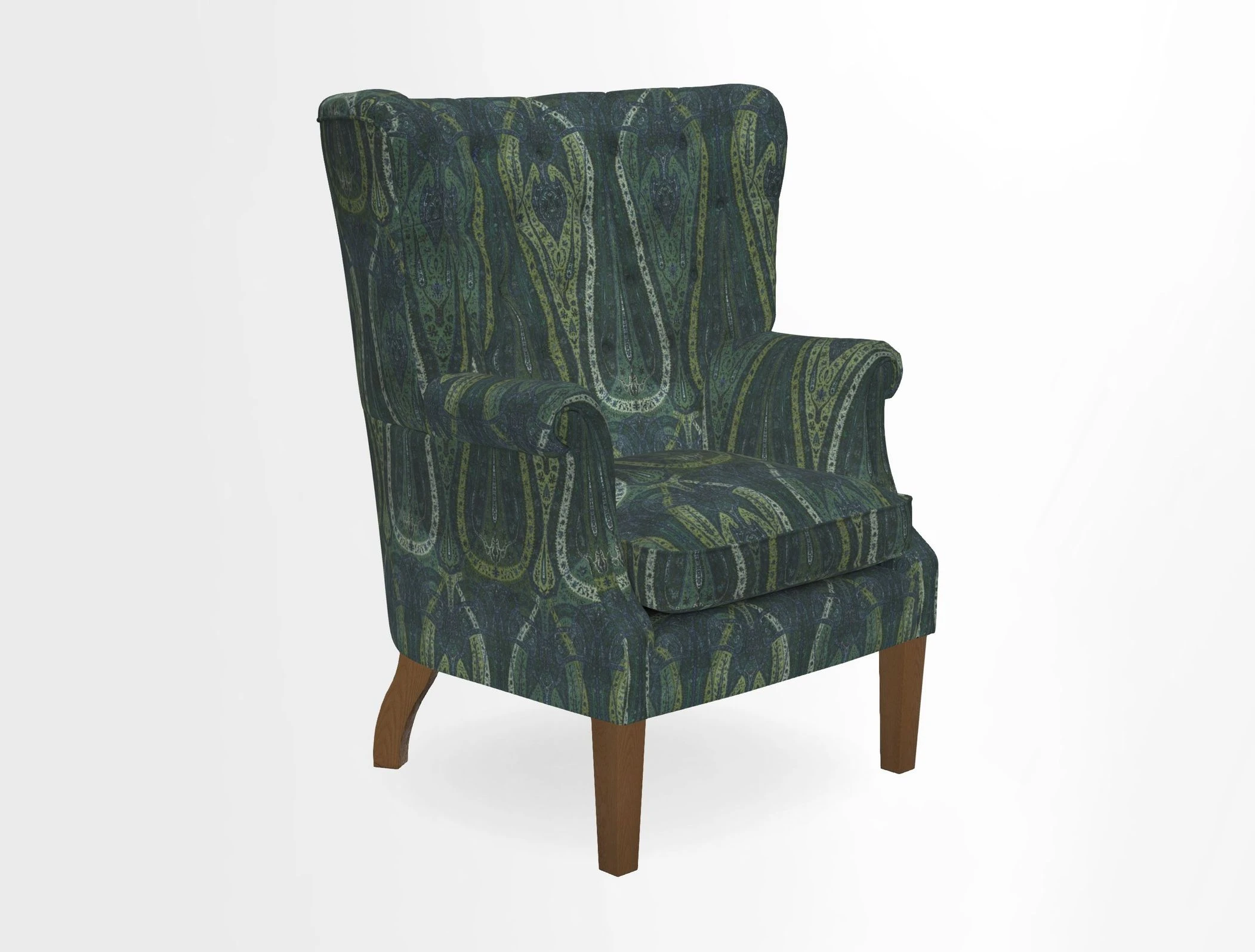 Whitewell Chair in RHS Collection Gertrude Jekyll Lattice Navy with Seat Back and Arms in Mohair Velvet Petrol