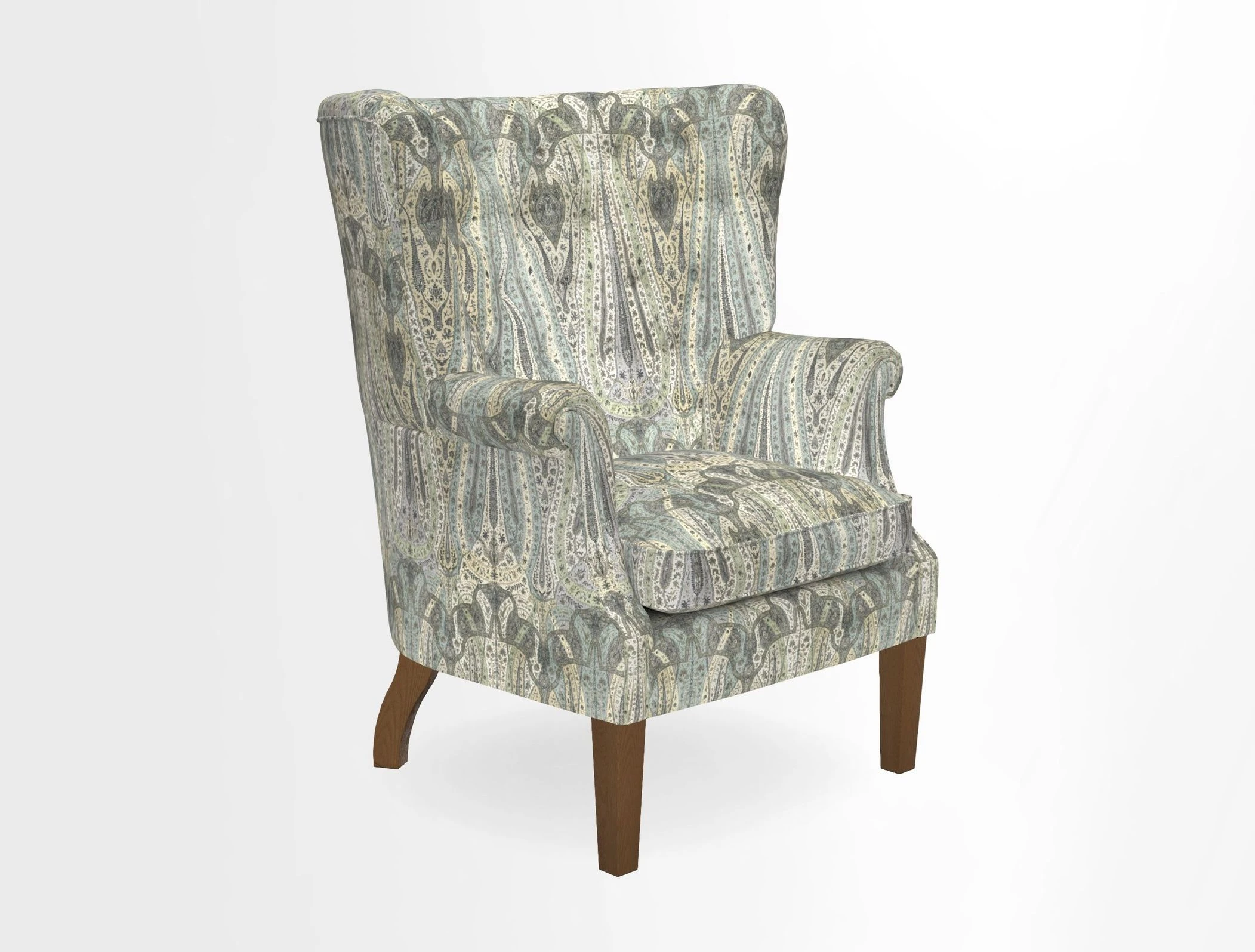 Whitewell Chair in RHS Collection Gertrude Jekyll Lattice Navy with Seat Back and Arms in Mohair Velvet Petrol