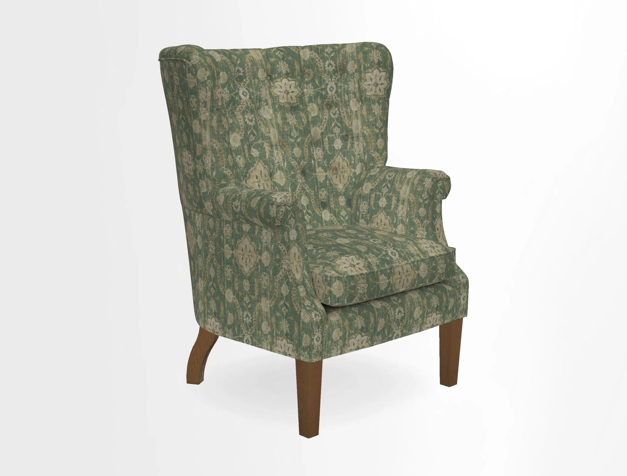 Whitewell Chair in RHS Collection Gertrude Jekyll Lattice Navy with Seat Back and Arms in Mohair Velvet Petrol