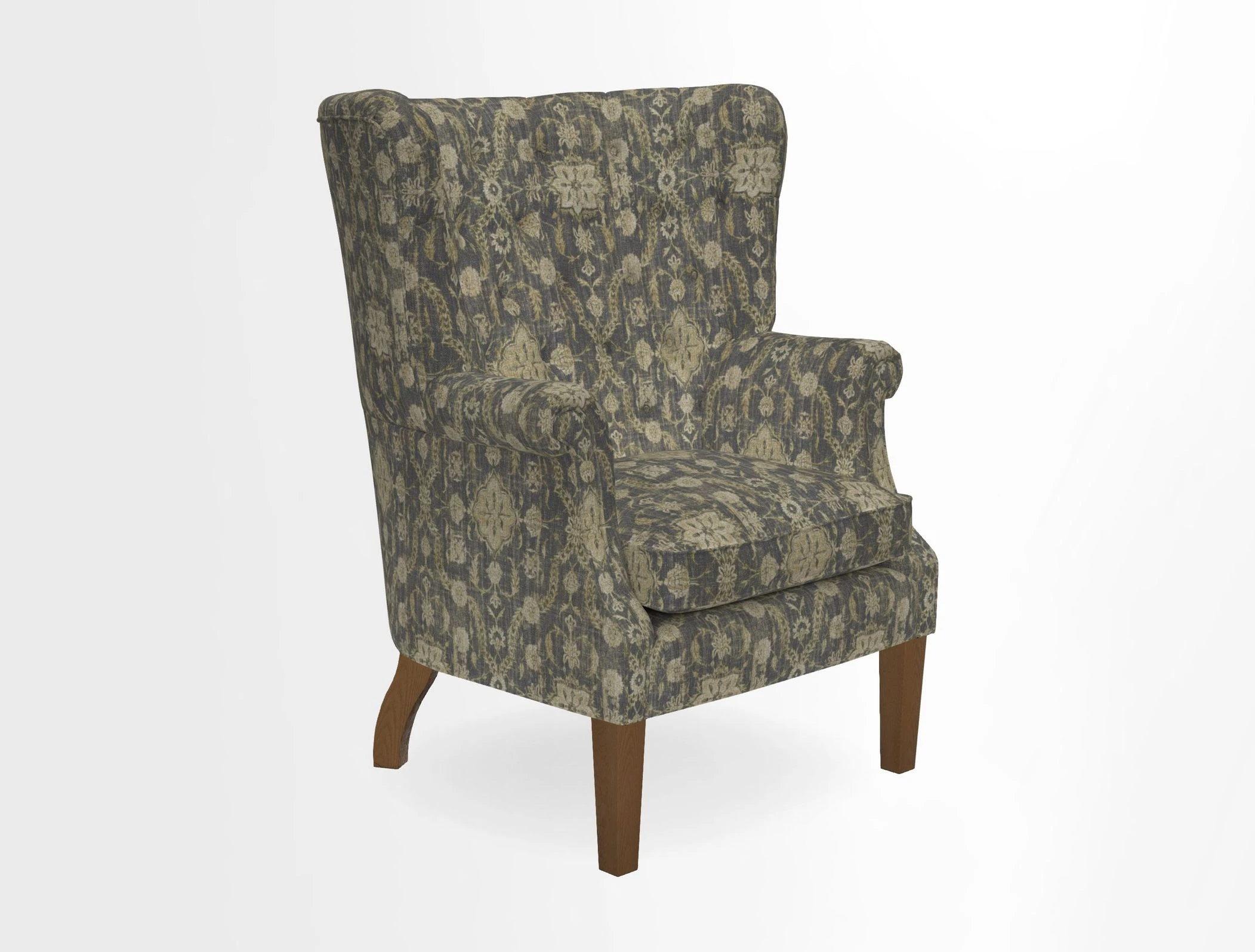 Whitewell Chair in RHS Collection Gertrude Jekyll Lattice Navy with Seat Back and Arms in Mohair Velvet Petrol