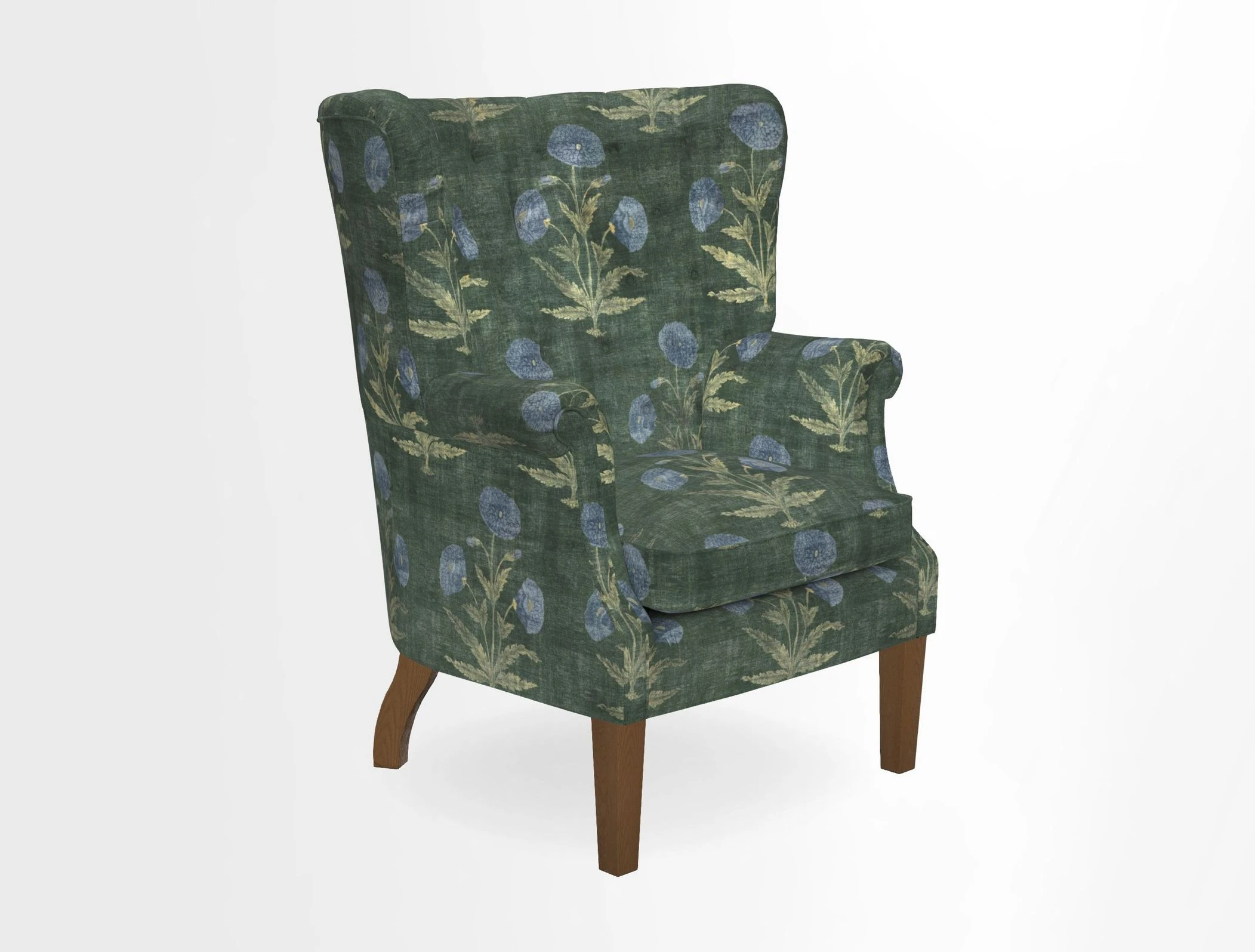 Whitewell Chair in RHS Collection Gertrude Jekyll Lattice Navy with Seat Back and Arms in Mohair Velvet Petrol
