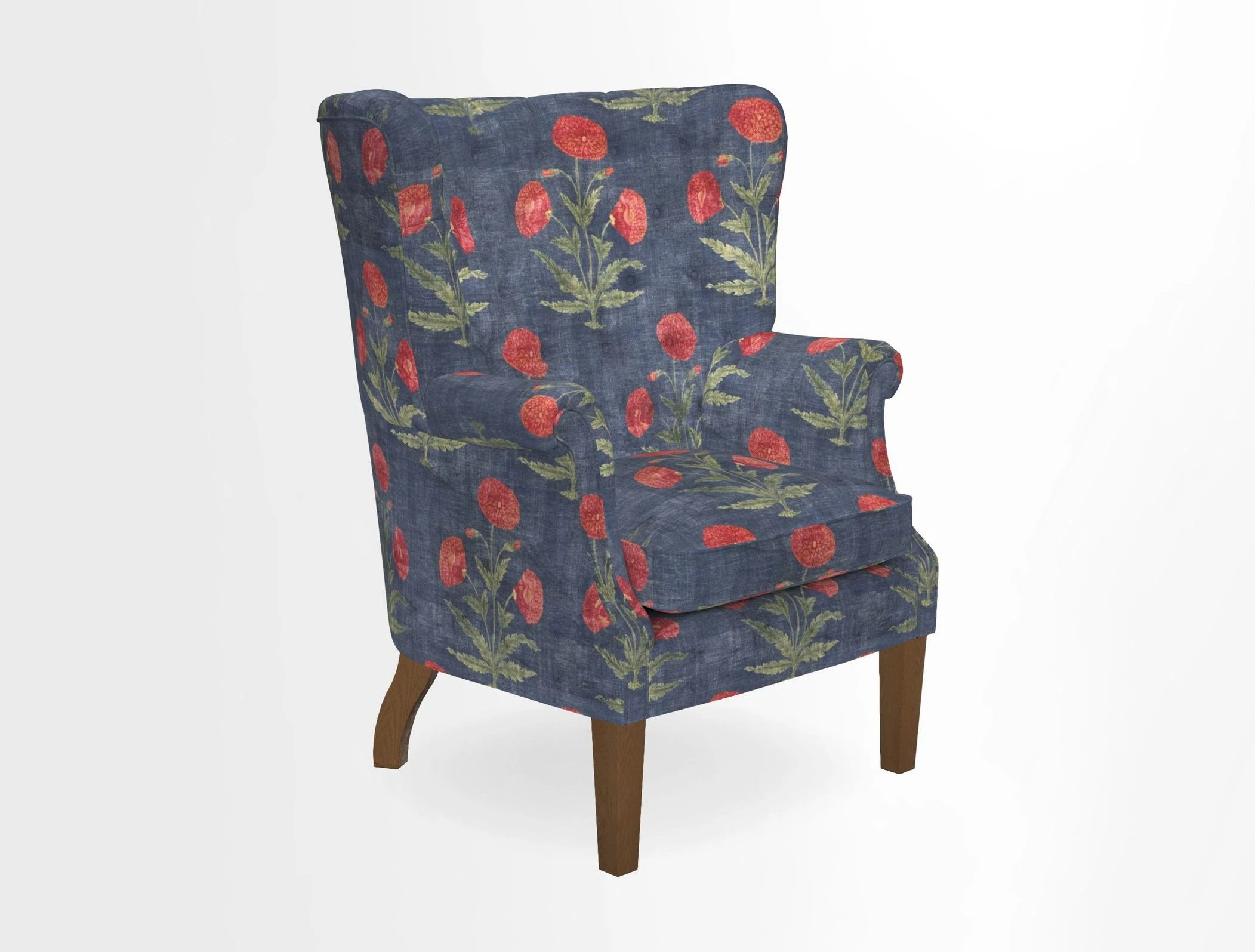 Whitewell Chair in RHS Collection Gertrude Jekyll Lattice Navy with Seat Back and Arms in Mohair Velvet Petrol