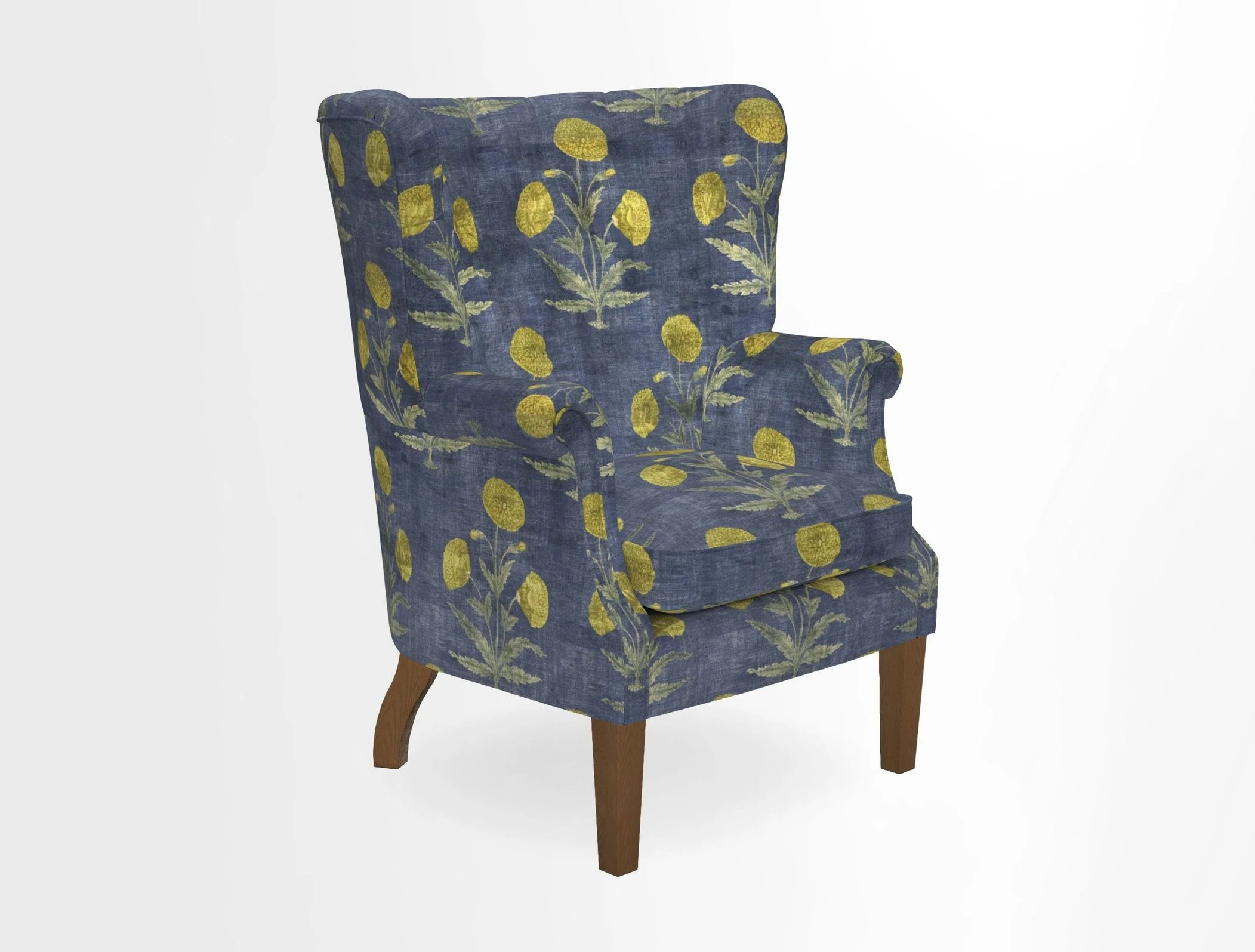 Whitewell Chair in RHS Collection Gertrude Jekyll Lattice Navy with Seat Back and Arms in Mohair Velvet Petrol