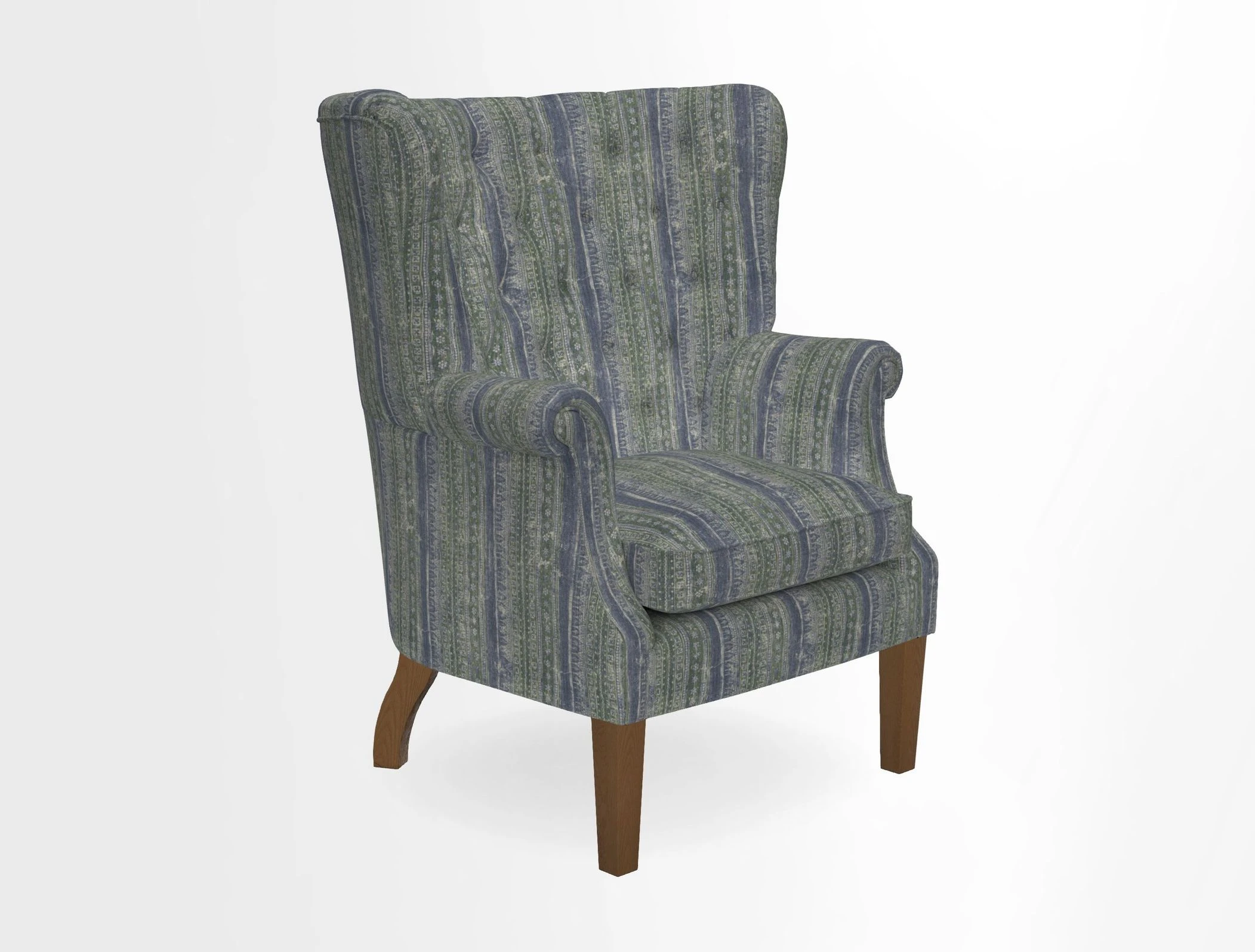 Whitewell Chair in RHS Collection Gertrude Jekyll Lattice Navy with Seat Back and Arms in Mohair Velvet Petrol