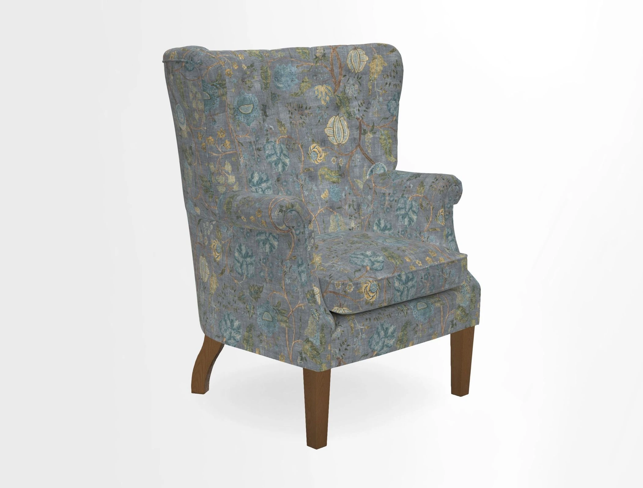 Whitewell Chair in RHS Collection Gertrude Jekyll Lattice Navy with Seat Back and Arms in Mohair Velvet Petrol