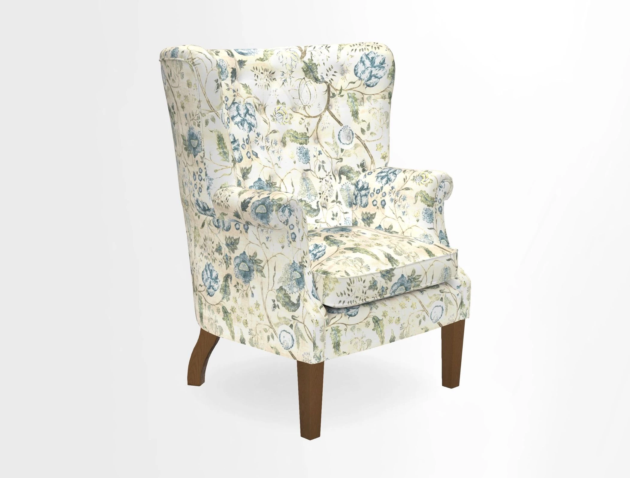 Whitewell Chair in RHS Collection Gertrude Jekyll Lattice Navy with Seat Back and Arms in Mohair Velvet Petrol