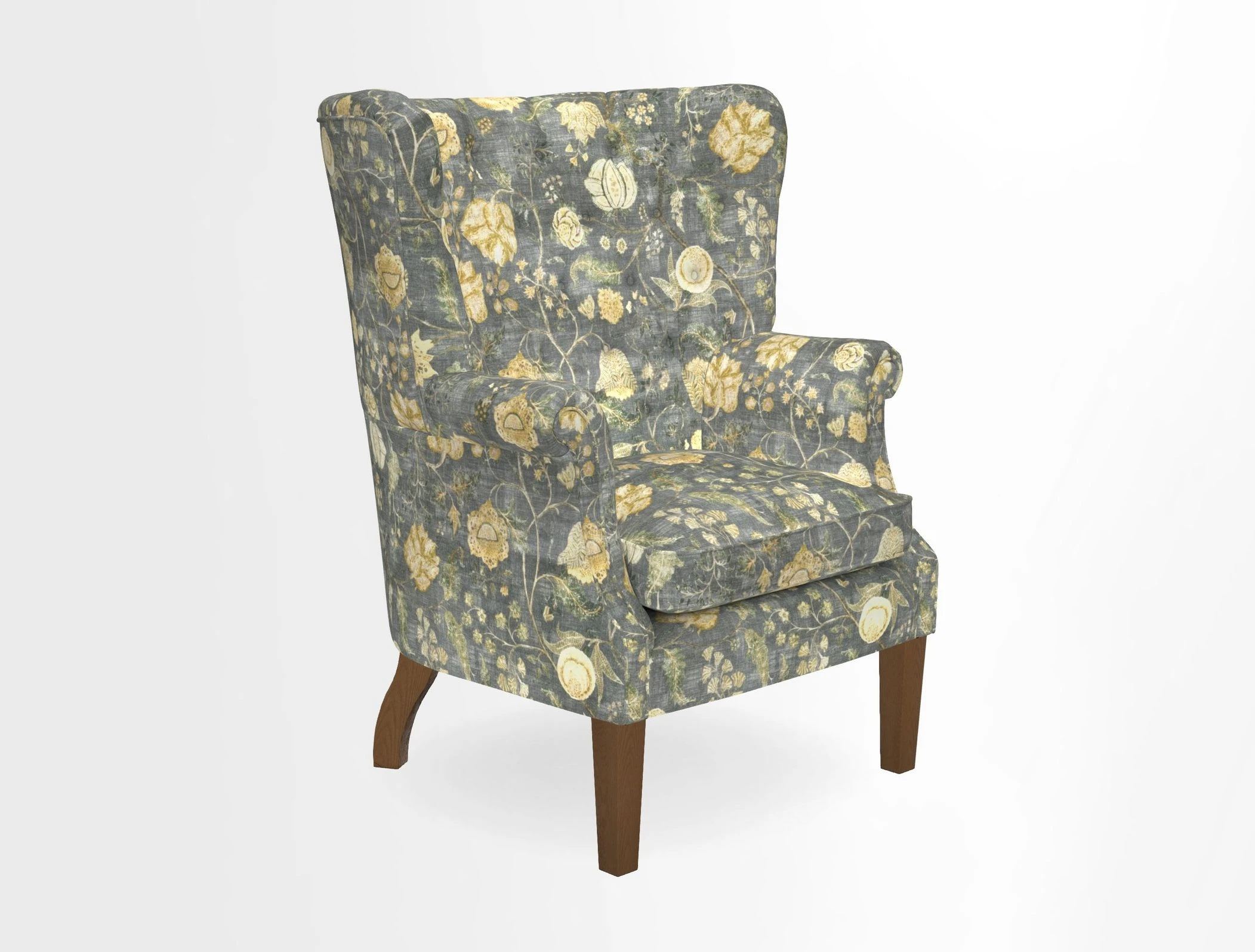 Whitewell Chair in RHS Collection Gertrude Jekyll Lattice Navy with Seat Back and Arms in Mohair Velvet Petrol