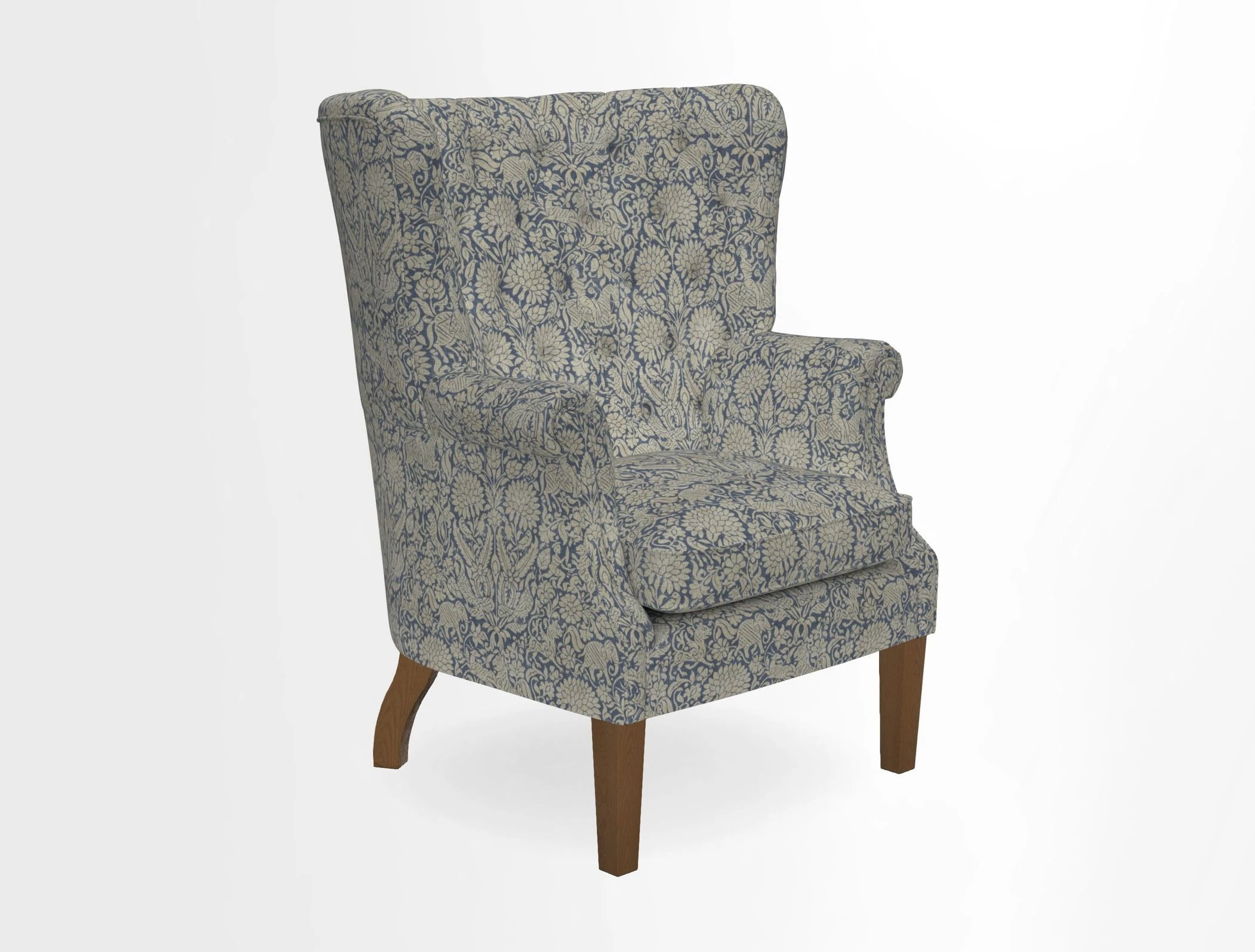 Whitewell Chair in RHS Collection Gertrude Jekyll Lattice Navy with Seat Back and Arms in Mohair Velvet Petrol