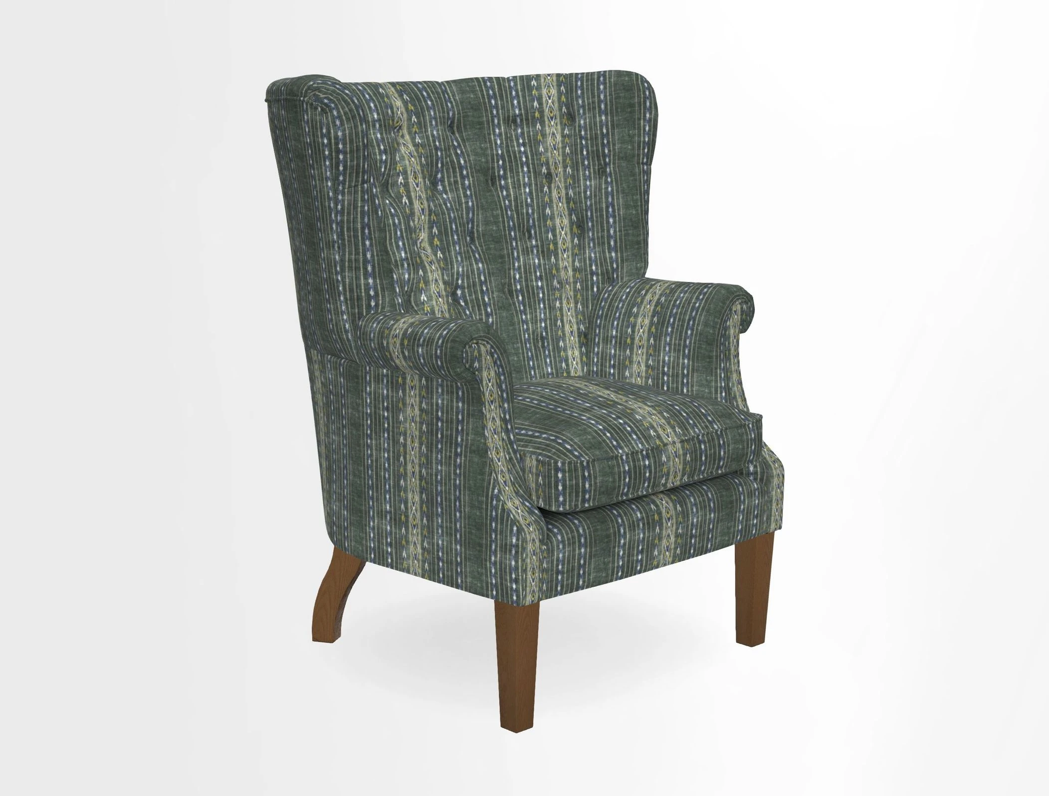 Whitewell Chair in RHS Collection Gertrude Jekyll Lattice Navy with Seat Back and Arms in Mohair Velvet Petrol