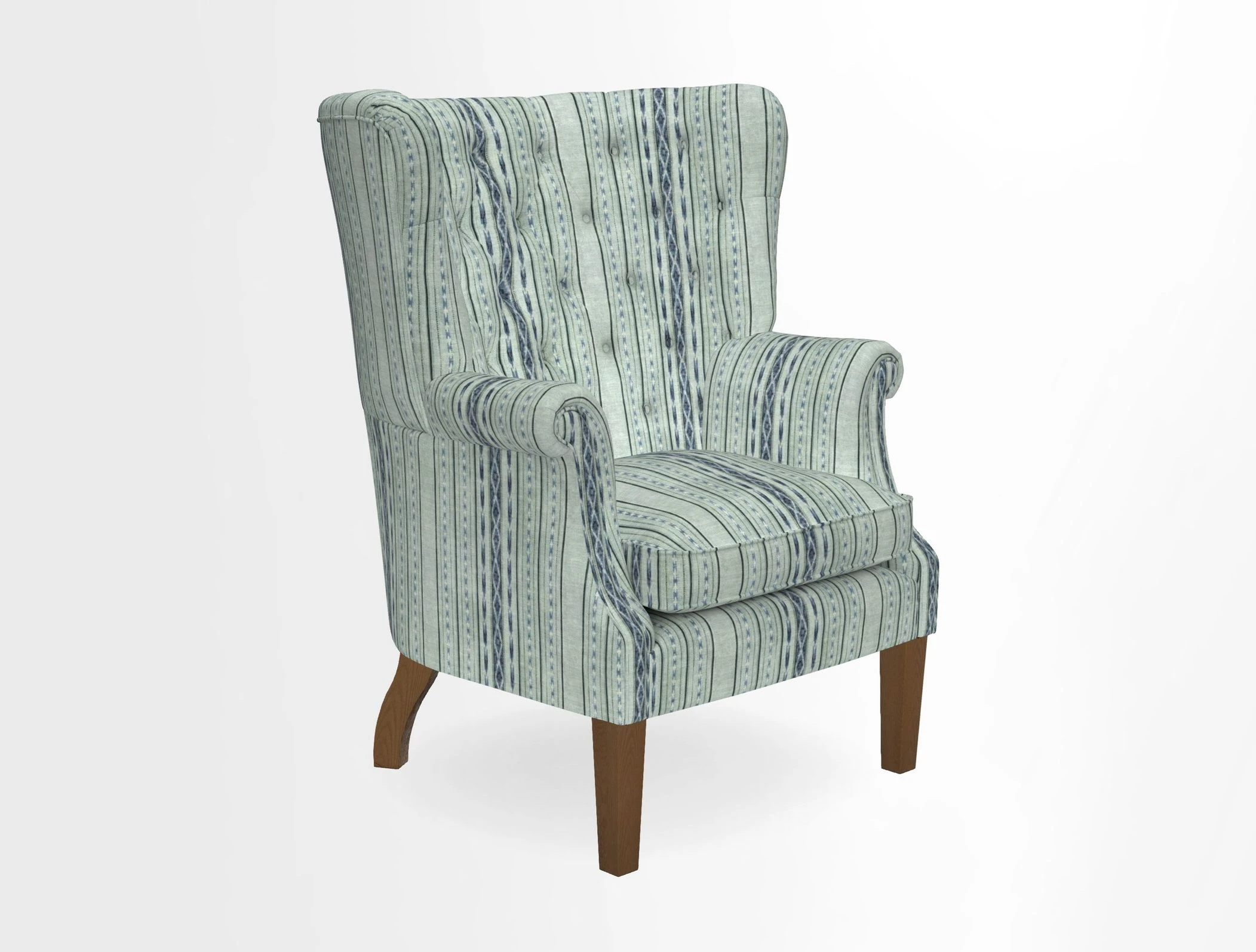 Whitewell Chair in RHS Collection Gertrude Jekyll Lattice Navy with Seat Back and Arms in Mohair Velvet Petrol