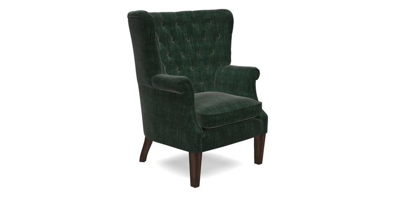 Whitewell Chair in RHS Collection Gertrude Jekyll Lattice Navy with Seat Back and Arms in Mohair Velvet Petrol
