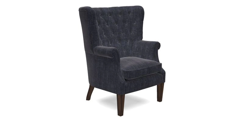 Whitewell Chair in RHS Collection Gertrude Jekyll Lattice Navy with Seat Back and Arms in Mohair Velvet Petrol