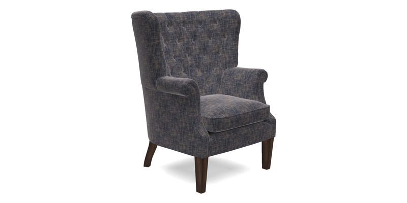 Whitewell Chair in RHS Collection Gertrude Jekyll Lattice Navy with Seat Back and Arms in Mohair Velvet Petrol