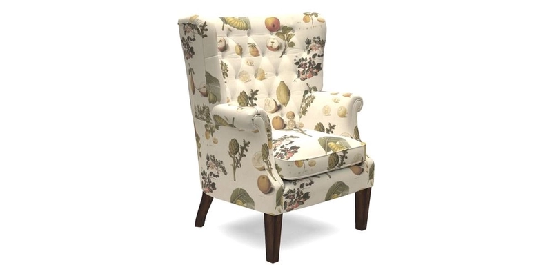 Whitewell Chair in RHS Collection Gertrude Jekyll Lattice Navy with Seat Back and Arms in Mohair Velvet Petrol