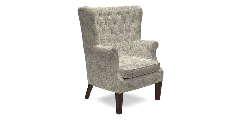 Whitewell Chair in RHS Collection Gertrude Jekyll Lattice Navy with Seat Back and Arms in Mohair Velvet Petrol