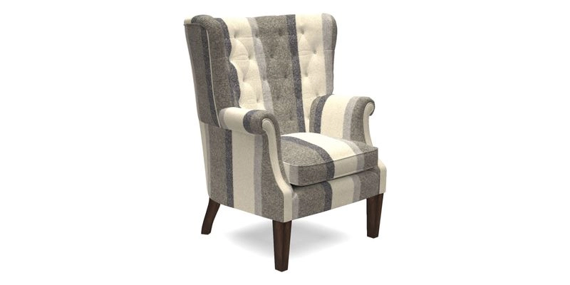 Whitewell Chair in RHS Collection Gertrude Jekyll Lattice Navy with Seat Back and Arms in Mohair Velvet Petrol