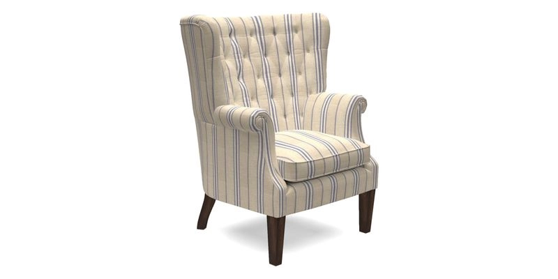 Whitewell Chair in RHS Collection Gertrude Jekyll Lattice Navy with Seat Back and Arms in Mohair Velvet Petrol