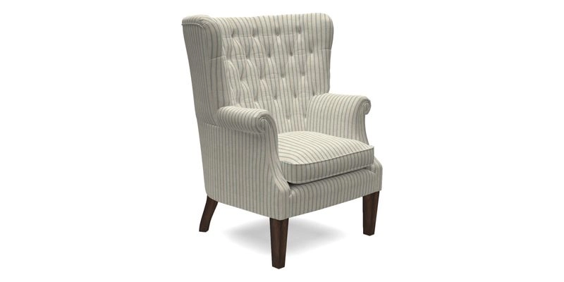 Whitewell Chair in RHS Collection Gertrude Jekyll Lattice Navy with Seat Back and Arms in Mohair Velvet Petrol