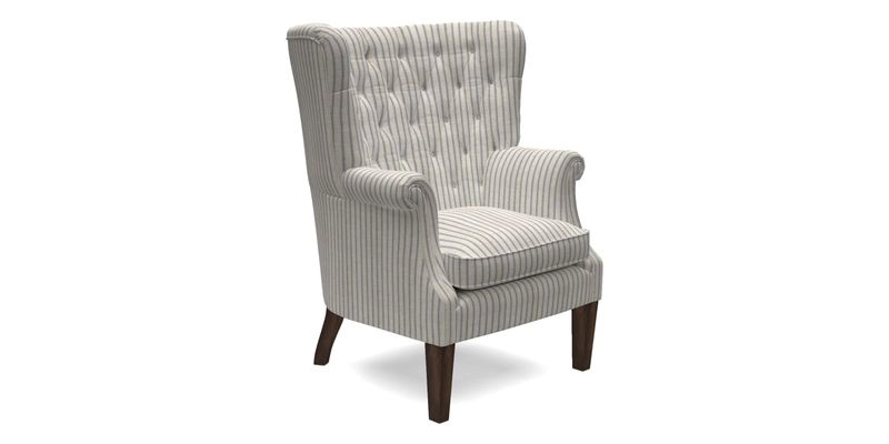 Whitewell Chair in RHS Collection Gertrude Jekyll Lattice Navy with Seat Back and Arms in Mohair Velvet Petrol