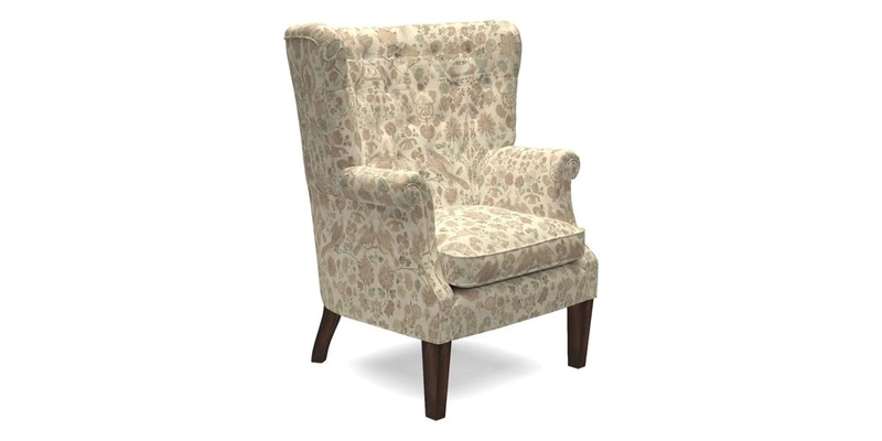 Whitewell Chair in RHS Collection Gertrude Jekyll Lattice Navy with Seat Back and Arms in Mohair Velvet Petrol